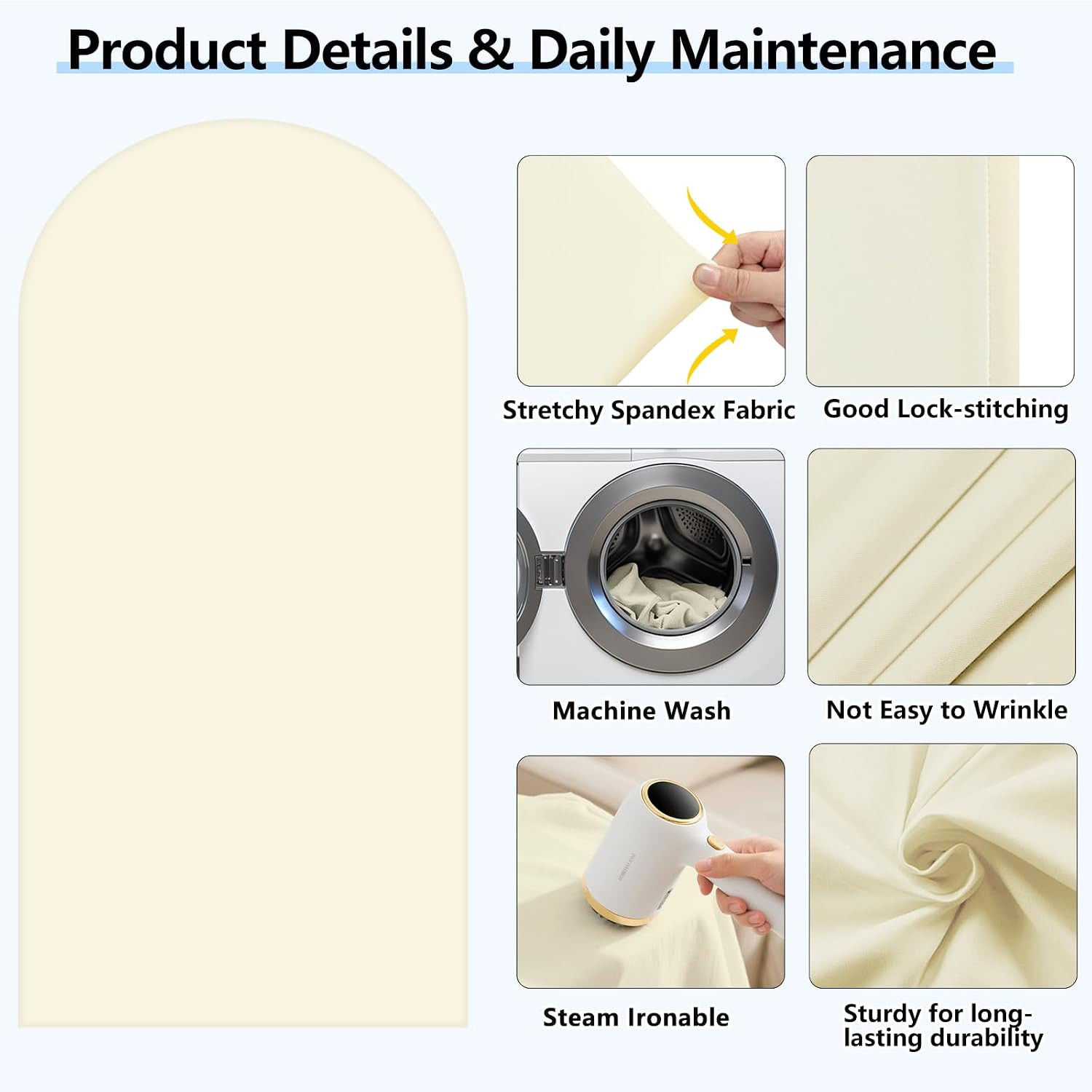 Stretchy Arch Backdrop Cover Set, Beige, 7.2Ft and 6Ft | Spandex, 2 Sided, Perfe
