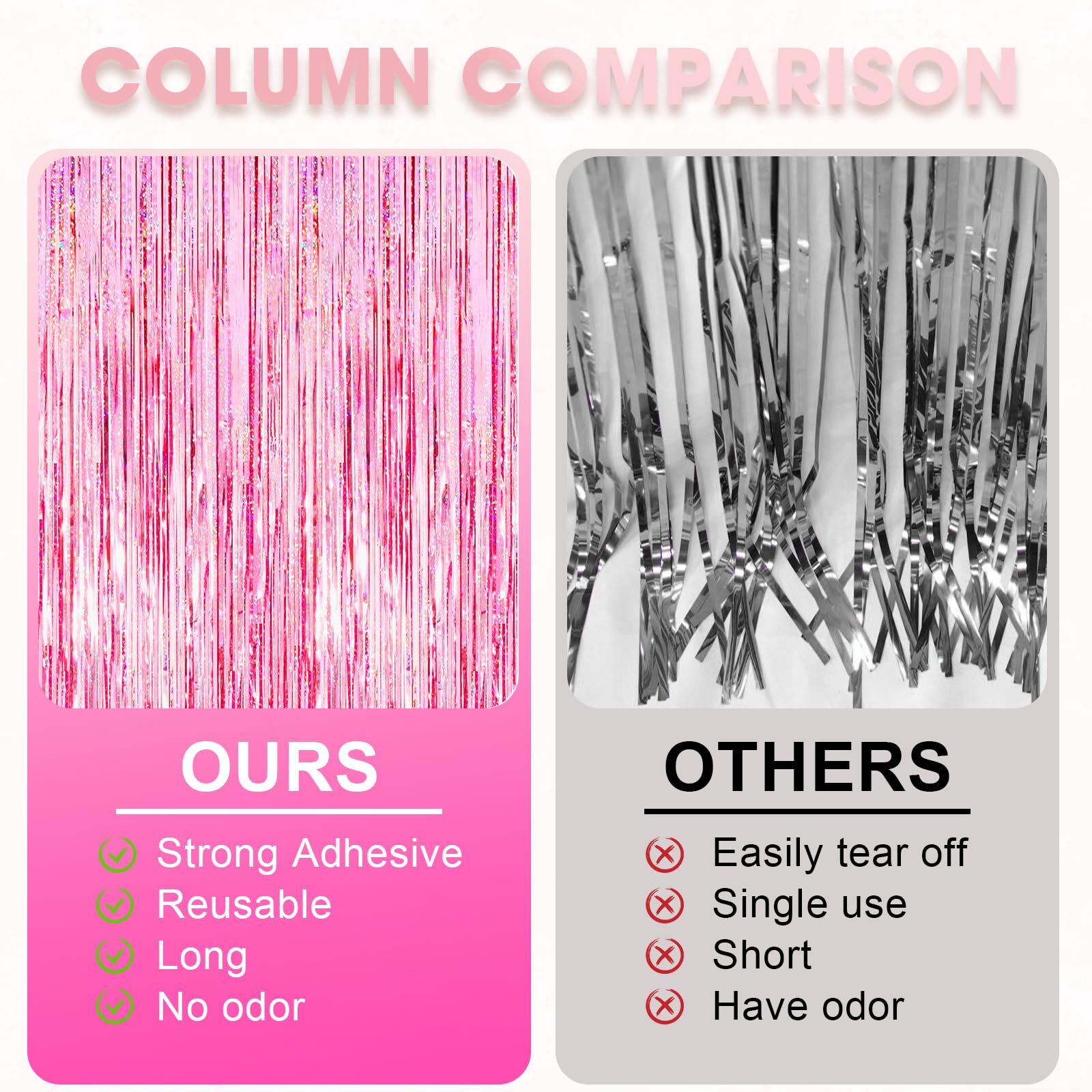 3 Pack Laser Pink Foil Fringe Curtains 3.3×8.2ft Baby Shower Disco Decor