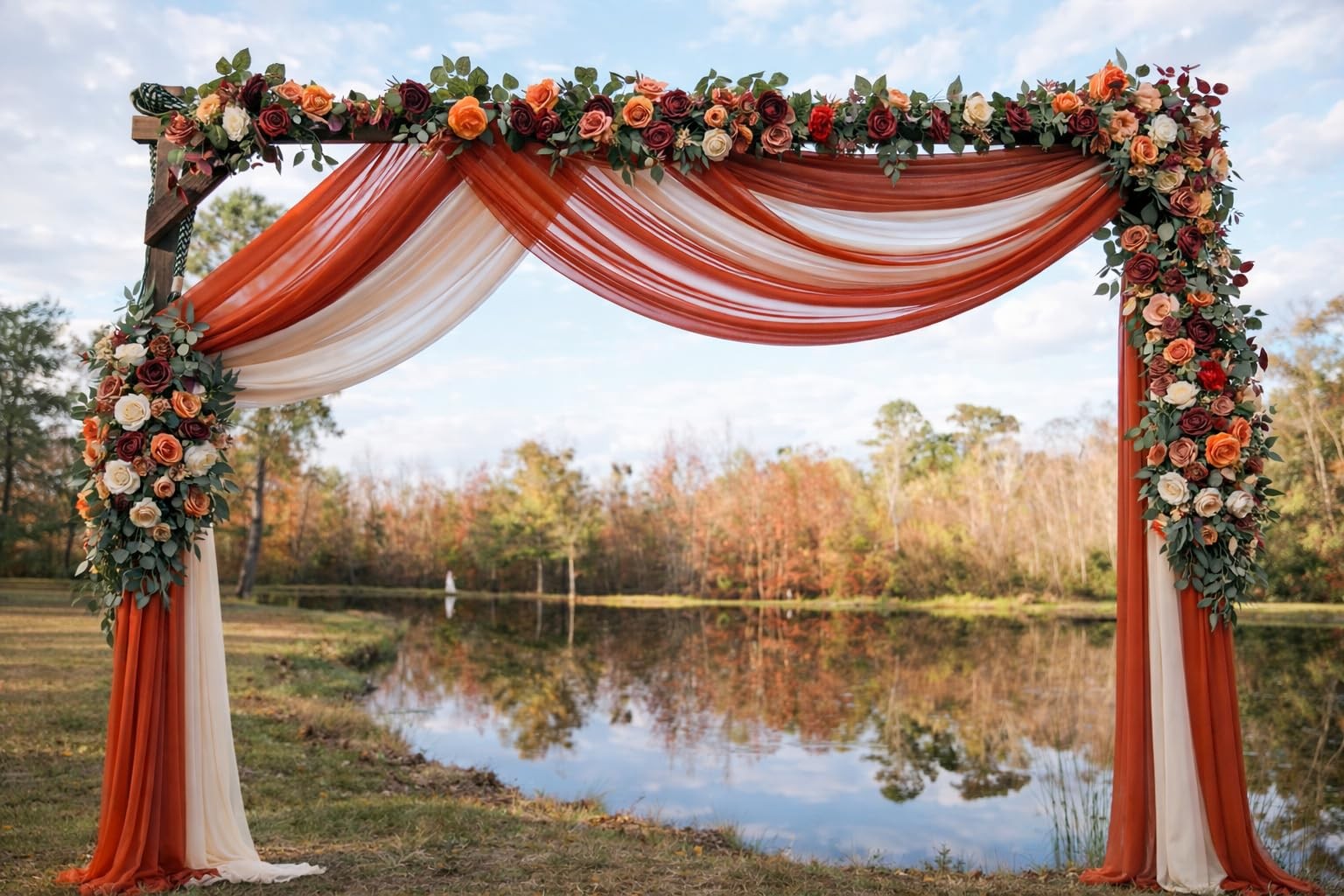 Chiffon Wedding Arch Sheer Draping Fabric Curtains Terracotta Blush 3 Panel