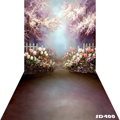 10’x20’Flower Fence Tree Lane Scenic Microfiber Fabric background backdrop SD400