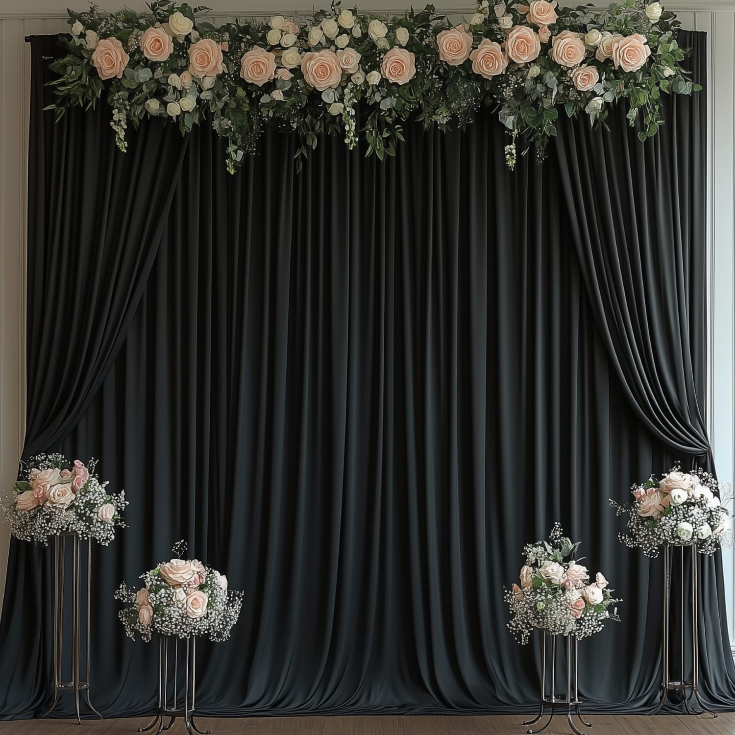 Black Backdrop Curtains for Events, 10x10Ft Wrinkle-Free Fabric Drape, 2 Panels