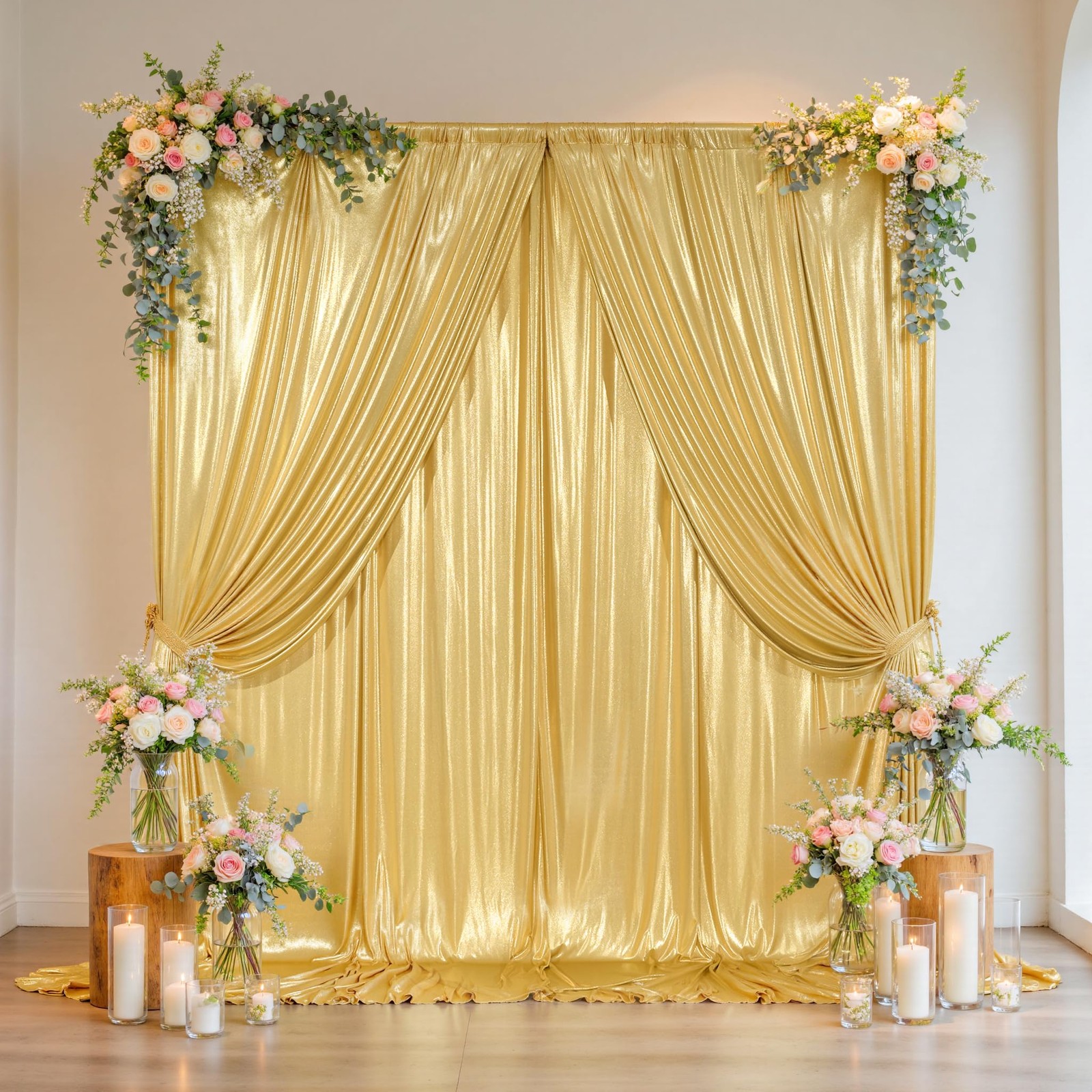 Thick 20 ft x 10 ft Gold Sequin Backdrop Curtain for Parties, Free Glitter Ph…