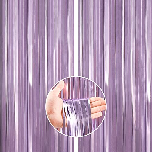 Foil Curtain Purple, 2 pcs 3.3×6.6 ft Light Purple Streamers, Purple-9542