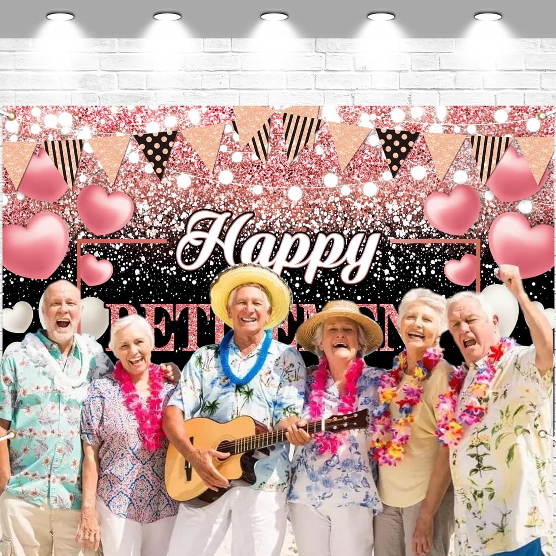Happy Retirement Party Backdrop Banner Decorations Rose Gold Large Background…