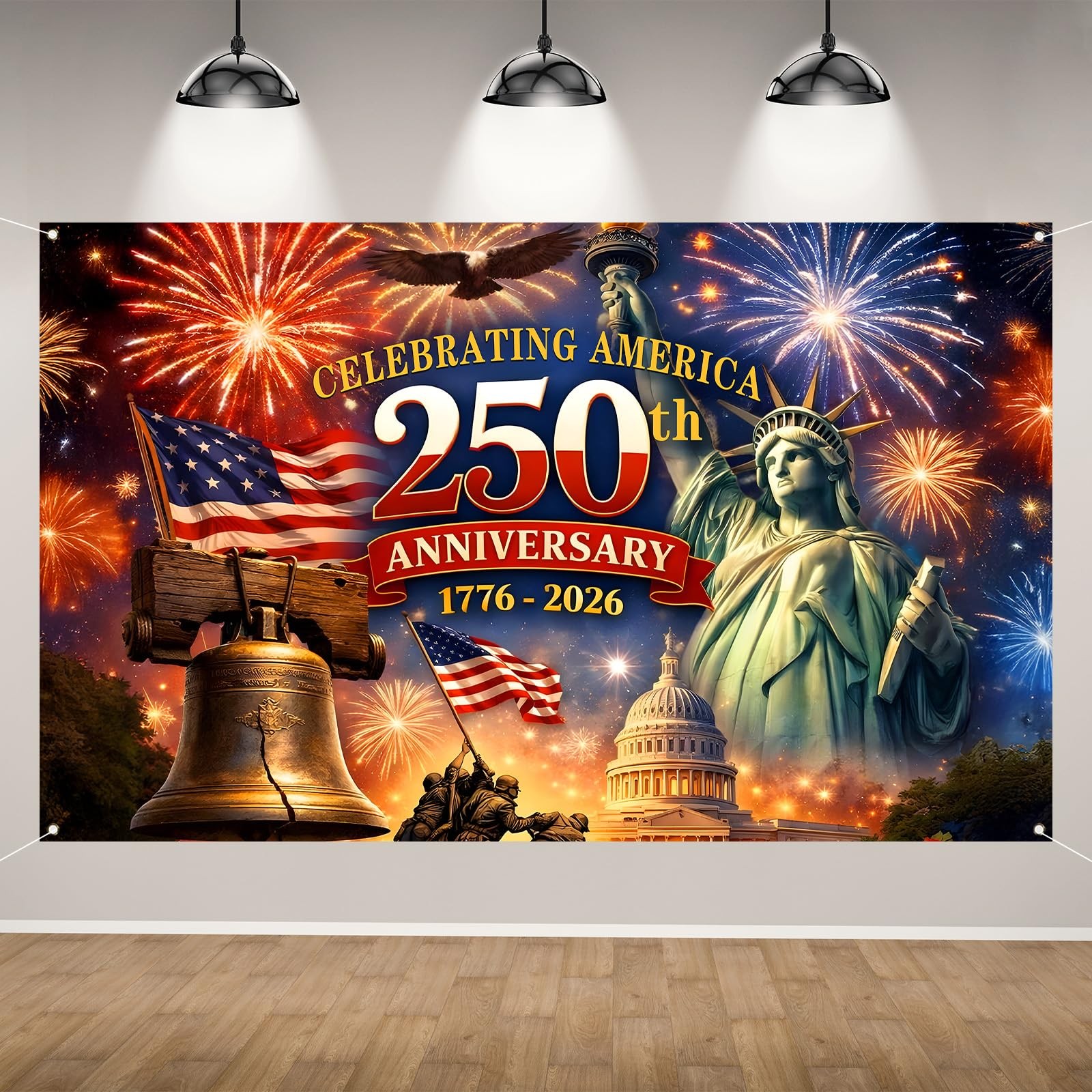 Red White and Blue American 250th Backdrop 71 inches x 43 inches, multicolor