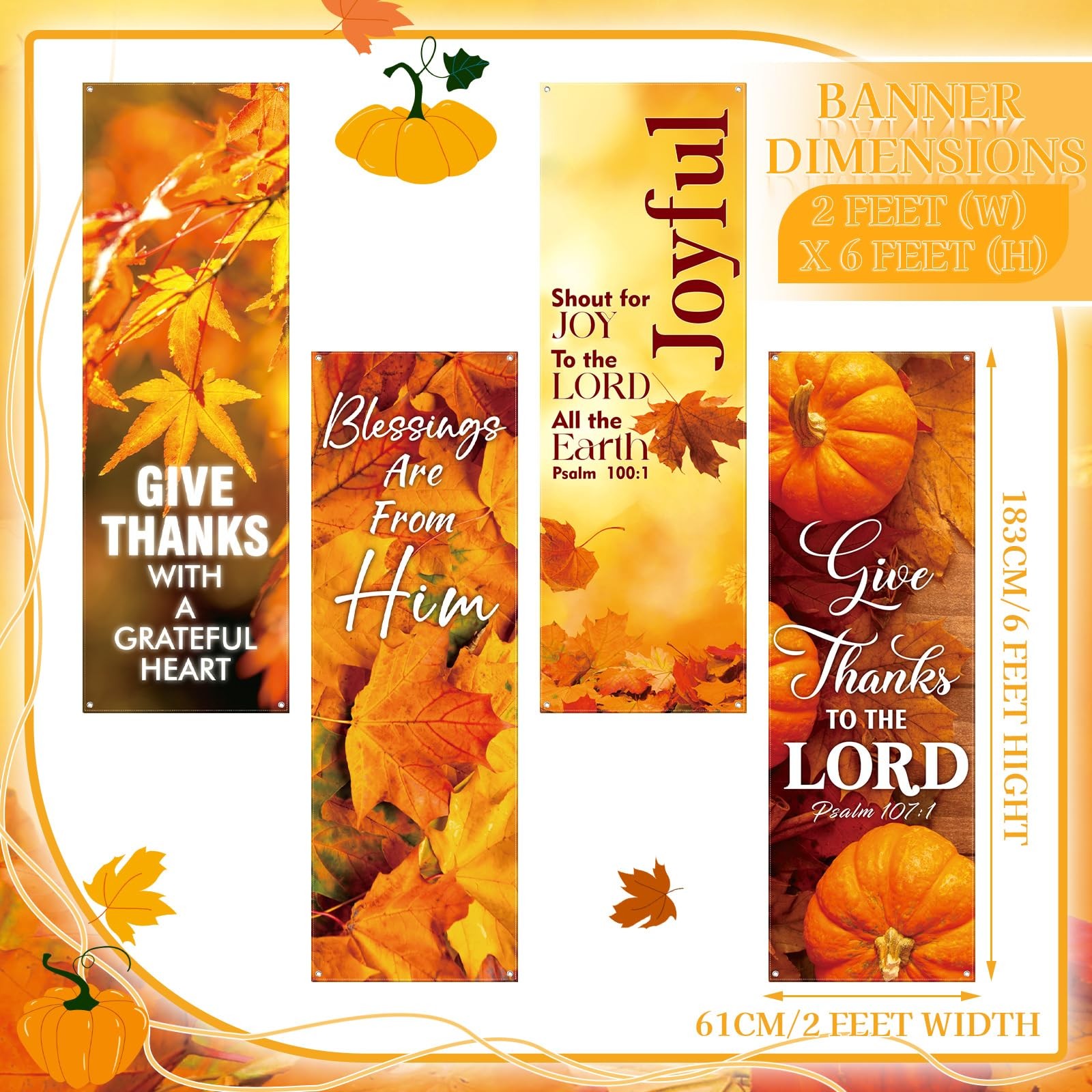 4 Pcs Church Banners for Sanctuary Wall Fall Harvest Banners with Scripture B…