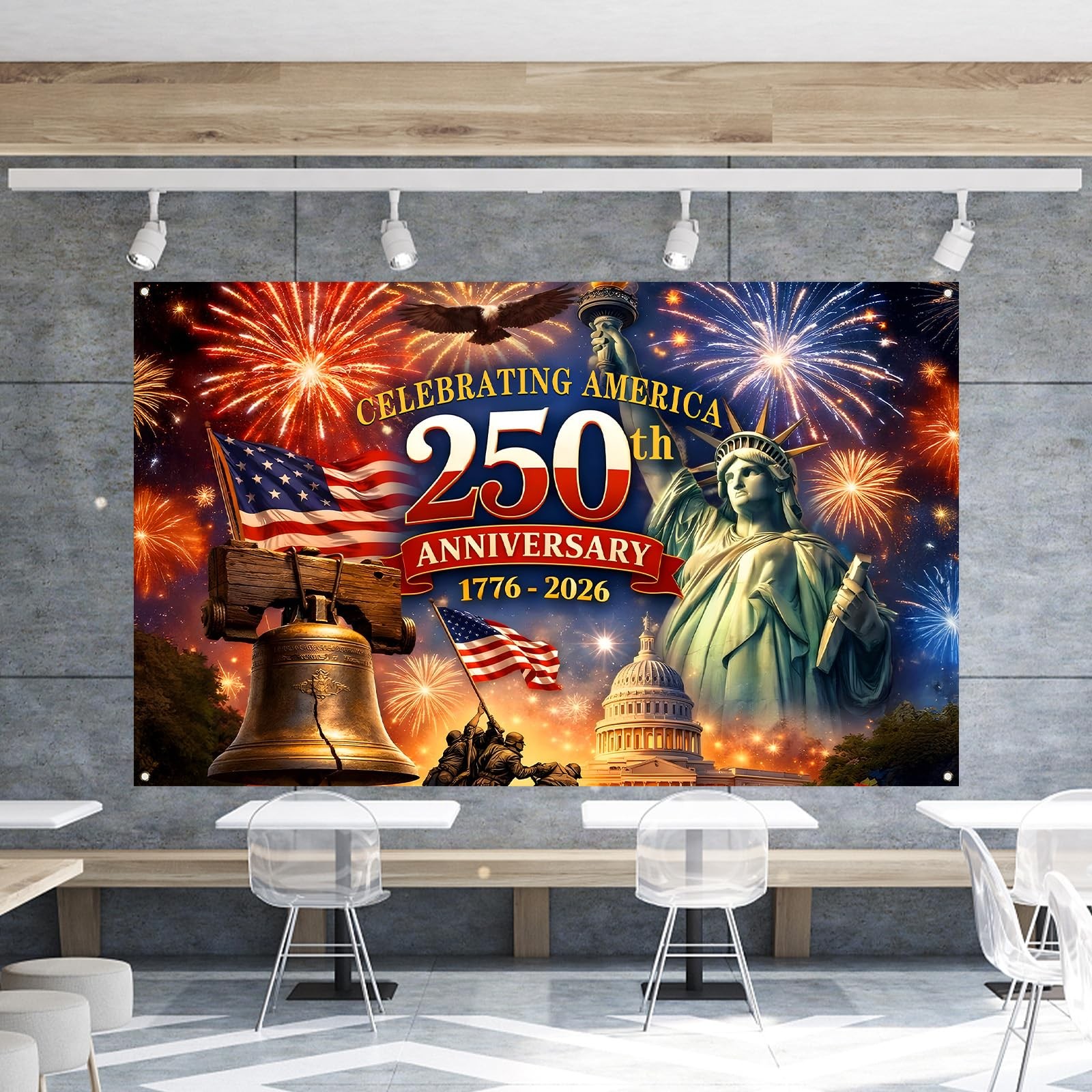 Red White and Blue American 250th Backdrop 71 inches x 43 inches, multicolor