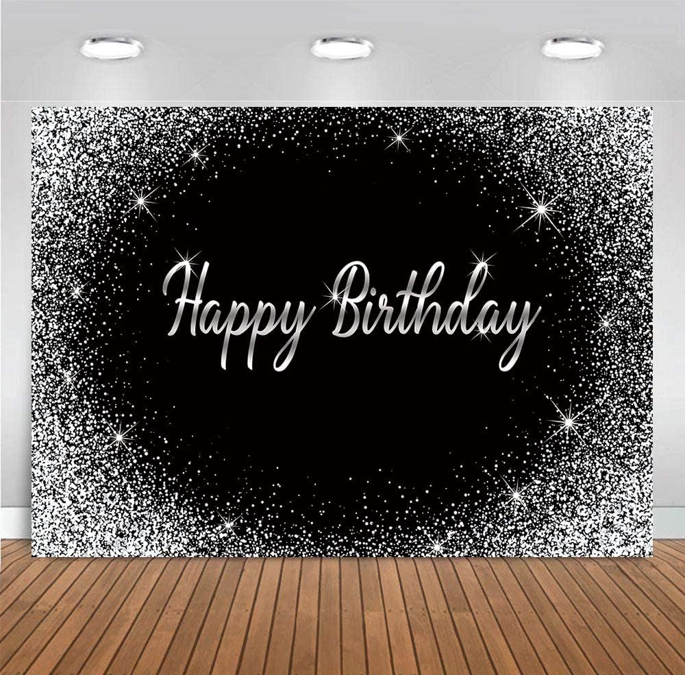 Black Happy Birthday Backdrop Glitter Silver Dot Photography Background