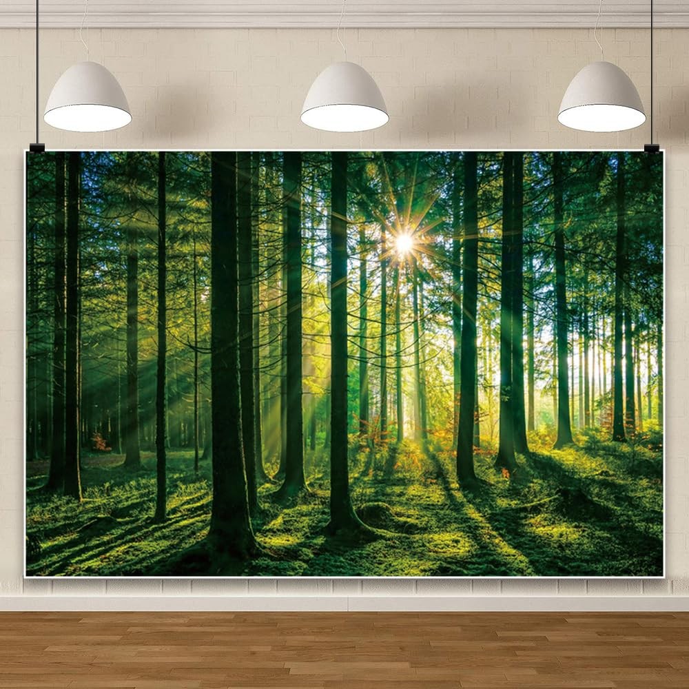 7x5ft Green Forest Backdrop for Photography, Camping, Nature, Woodland, Lands…