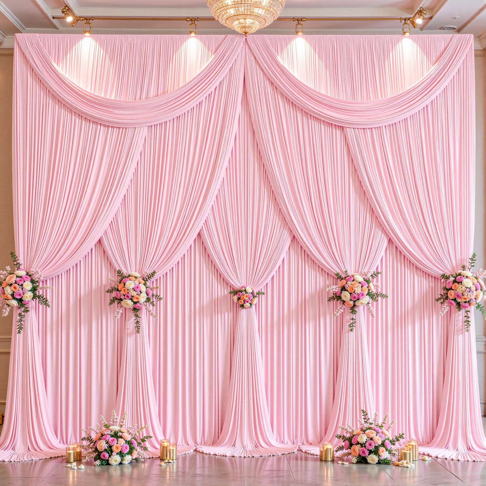 10 Panels Baby Pink Backdrop Curtains – W4′ x H10′(10 panels),