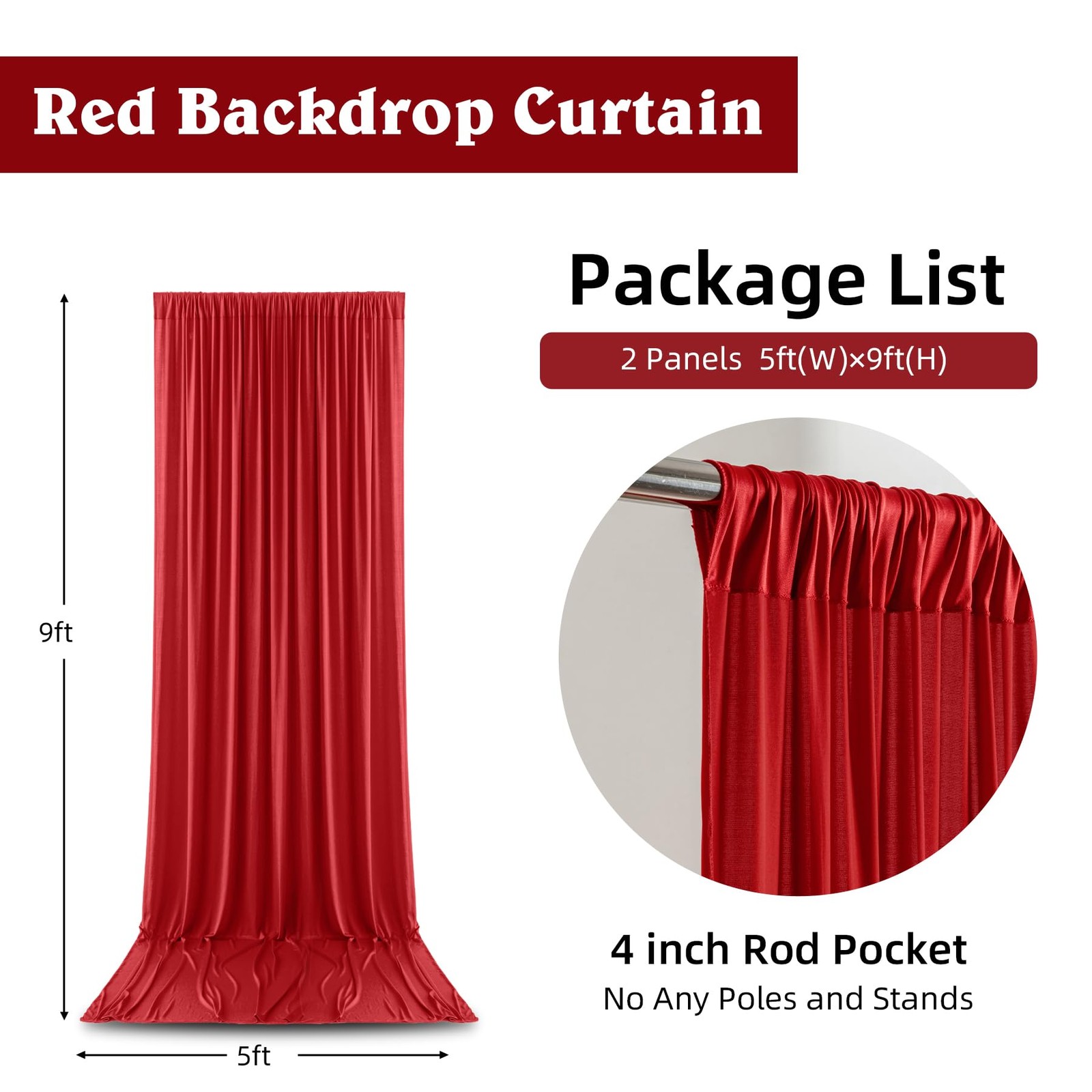 2 PCS 10×9 Ft Wrinkle Free Red Backdrop Curtains Parties Photo Drapes Fabric