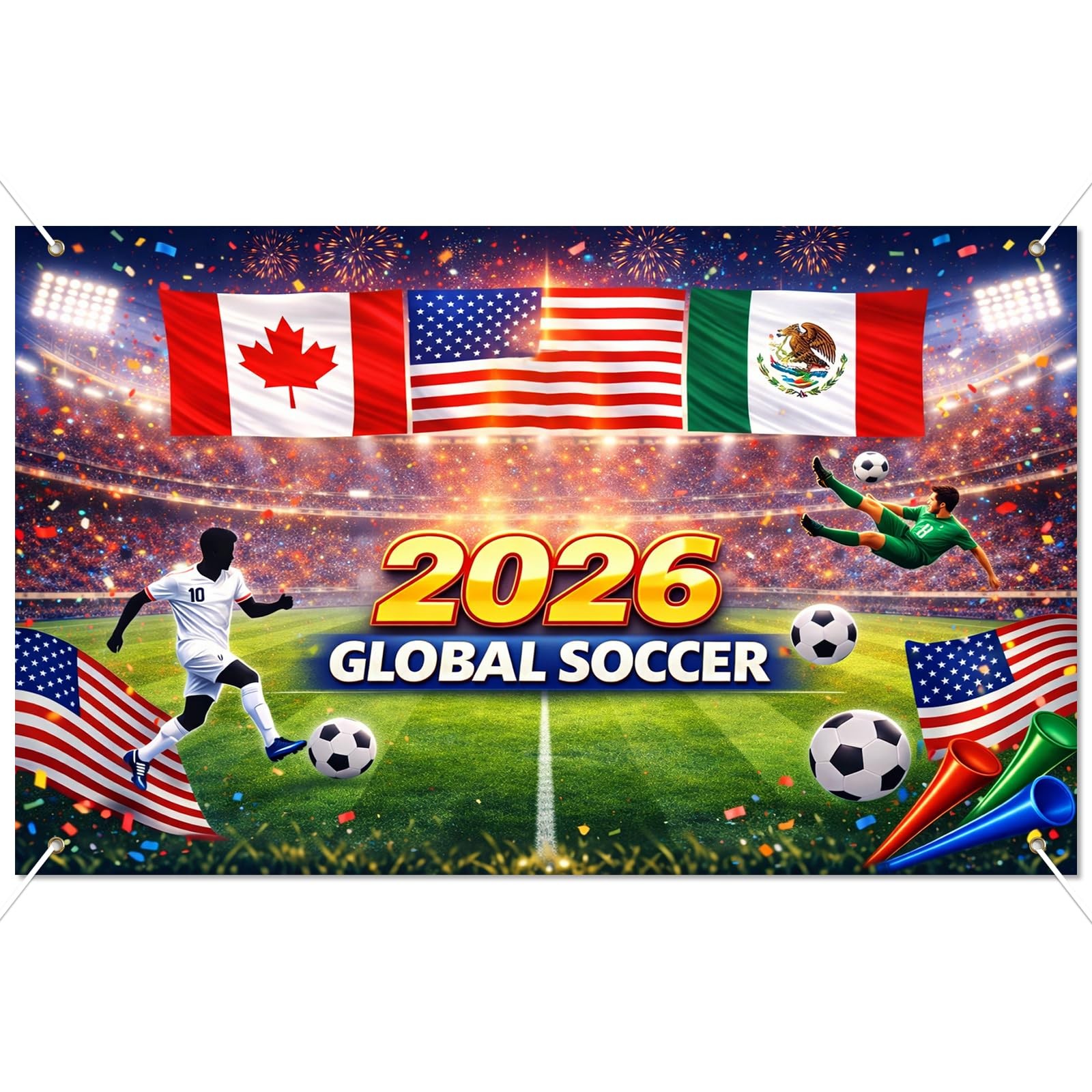 2026 Global Soccer Banner 71×43 Inches Soccer Party Decorations Football Even…