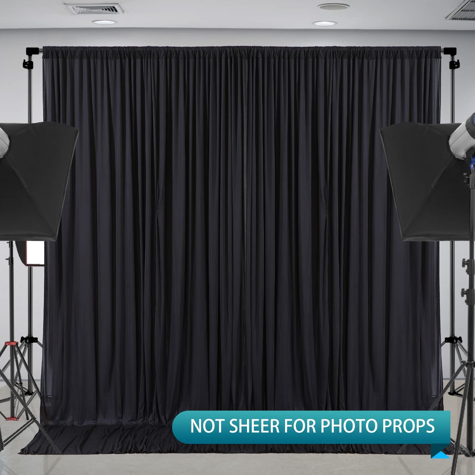 Black Backdrop Curtain 2 Panels Wrinkle Free Polyester Drapes 8×10 ft Wedding
