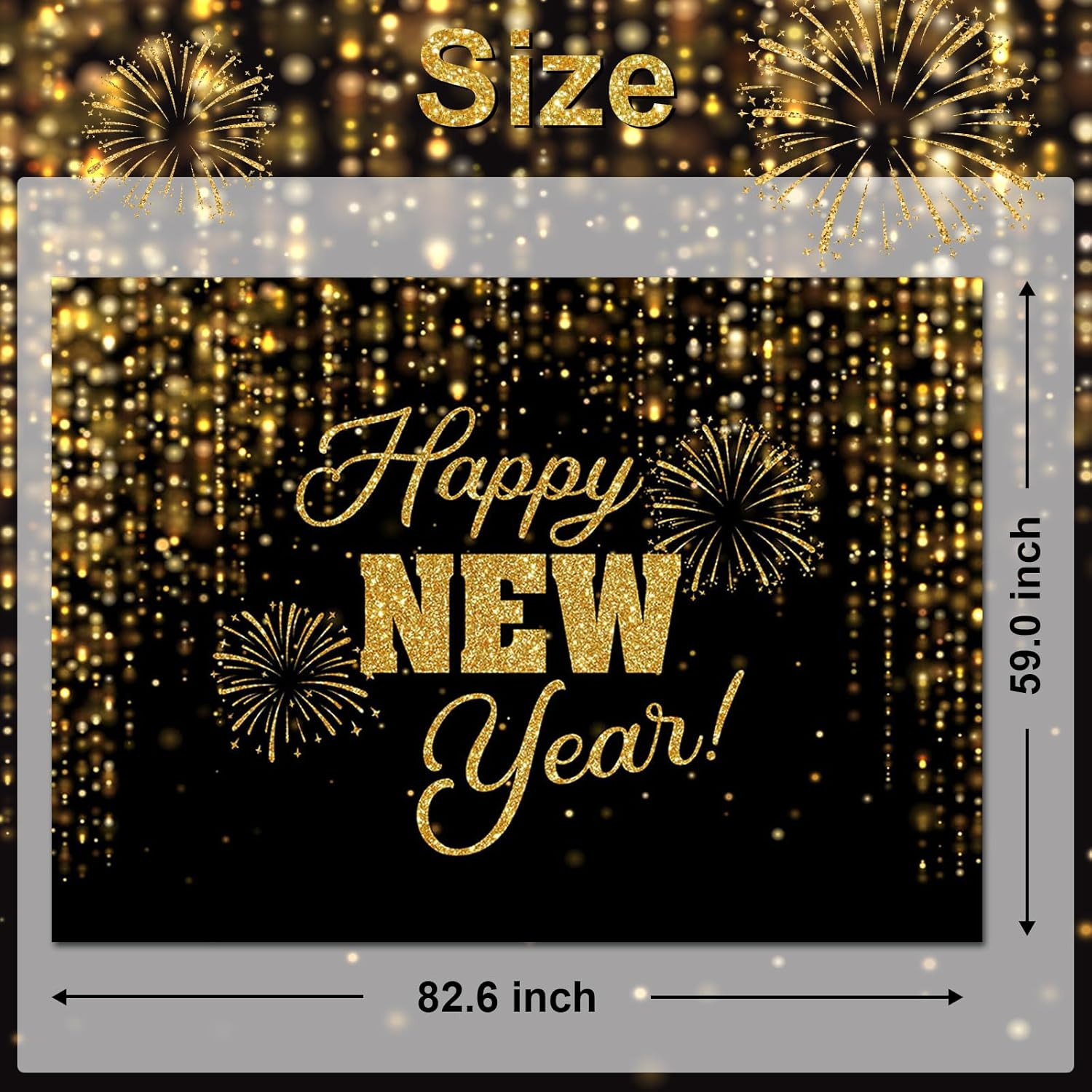 Happy New Year Backdrop Black Gold New Years Background 2026 New Years Eve Party