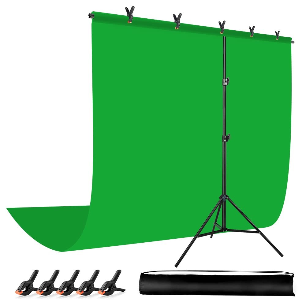 Green Screen Backdrop with Stand for Streaming, 6.5X 10ft (WxH) Protable Gree…