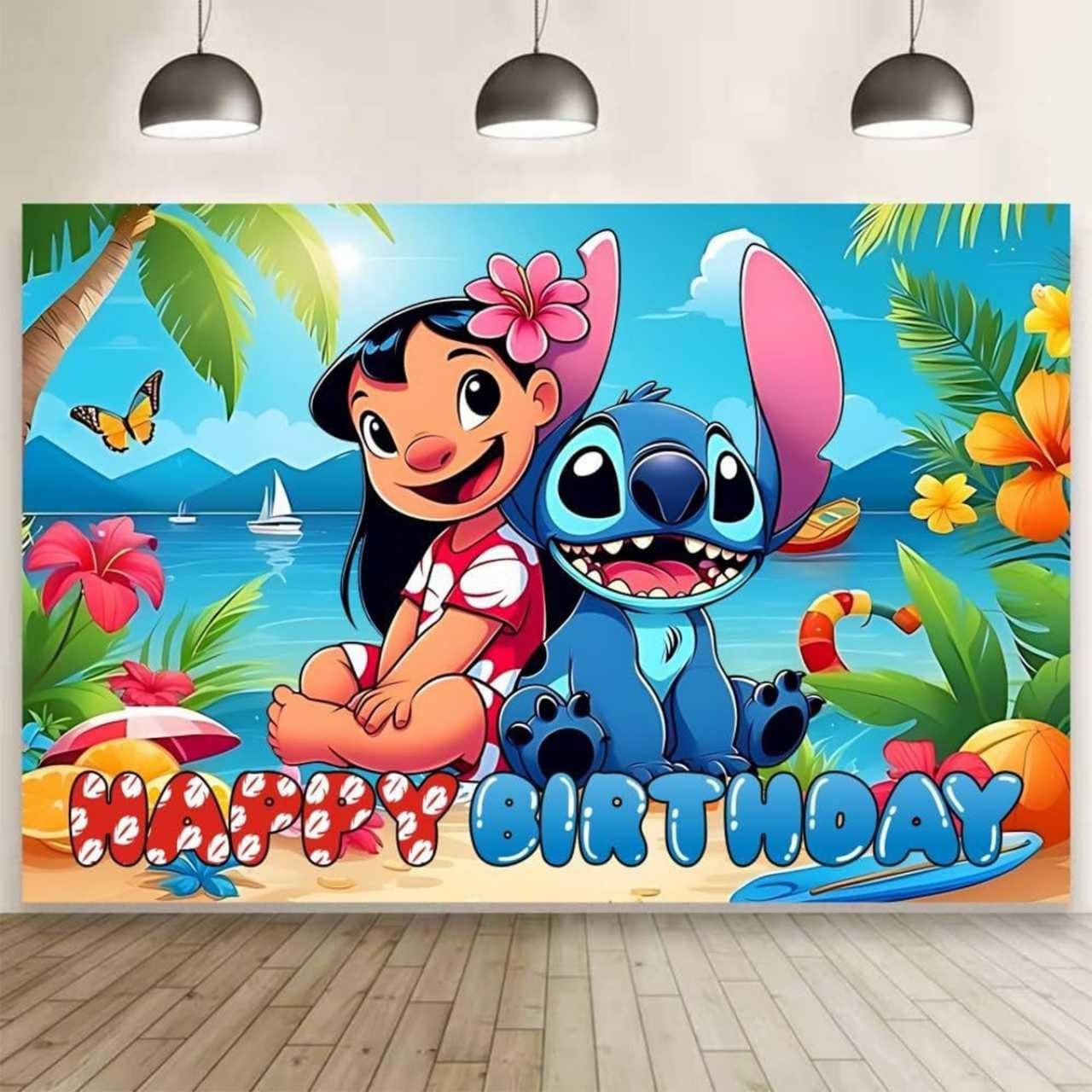 Stitch Movie Birthday Party Decorations, Happy Birthday Banner Backdrop for B…