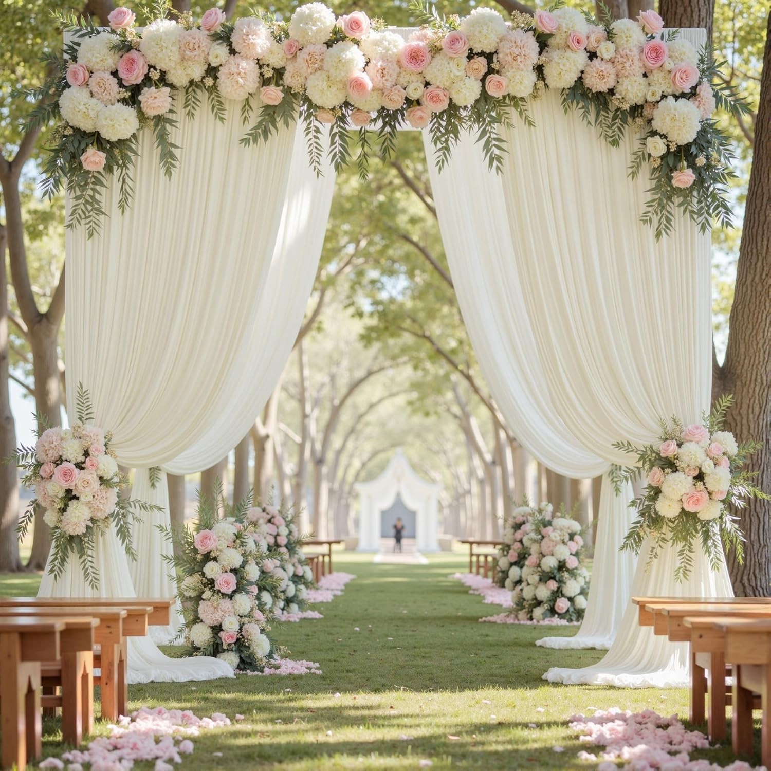 20ft x 10ft Wrinkle Free Ivory Backdrop Curtain for Parties, 4 Panels 5x10ft Sil