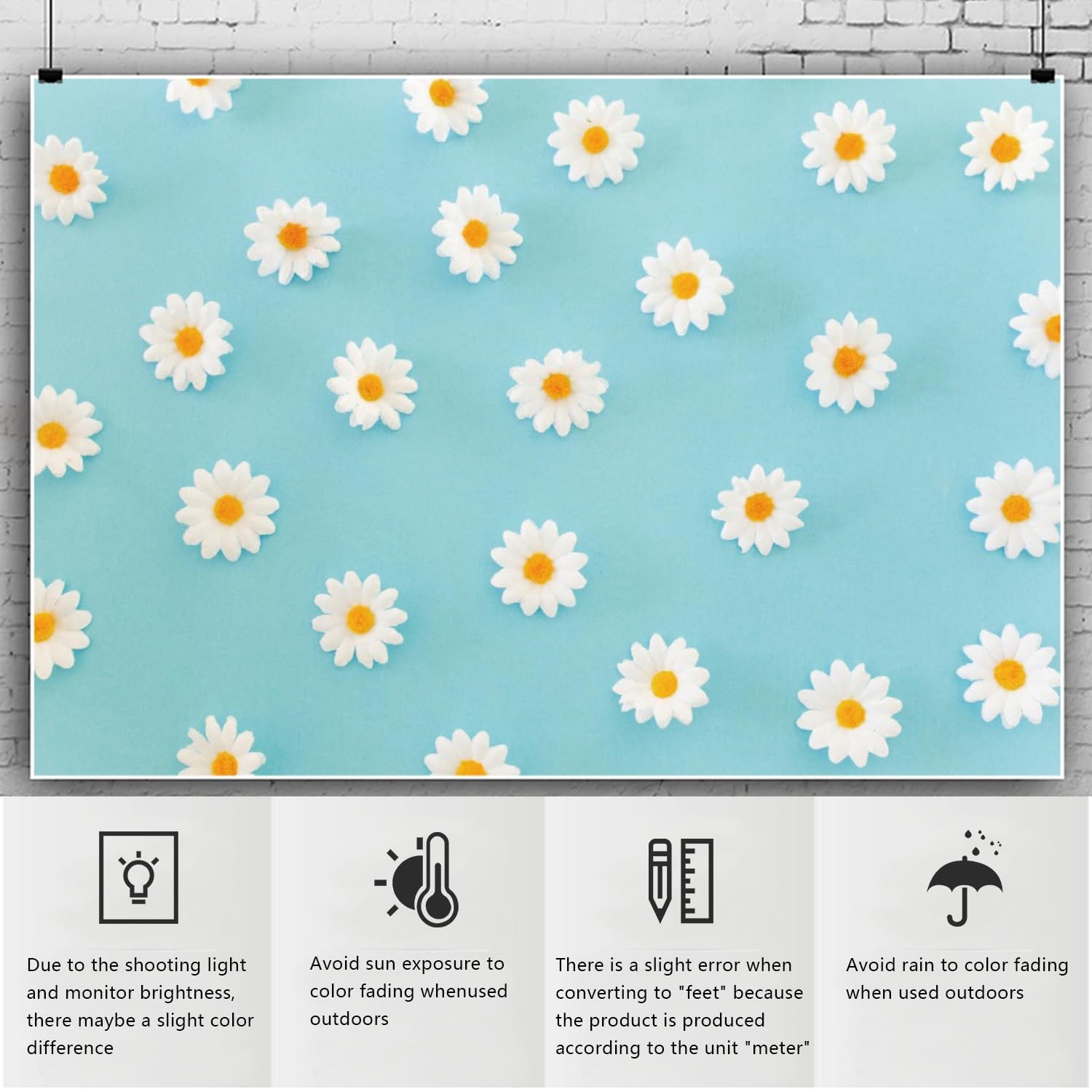7x5ft Daisy Flower Backdrop White Yellow Floral Blue Photography Background