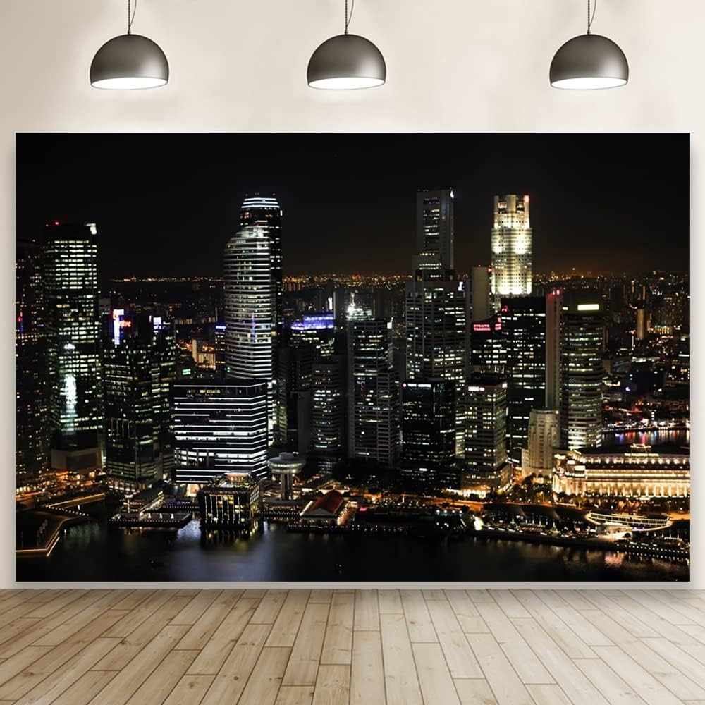 Laeacco 7x5ft Aerial View Famous Big City Backdrop for 7x5FT, Black