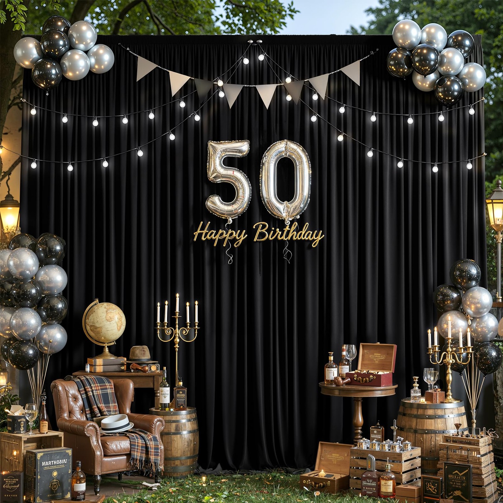 2 PCS 5×12 FT Black Wrinkle Free Polyester Photo Backdrop Curtains Home Decor