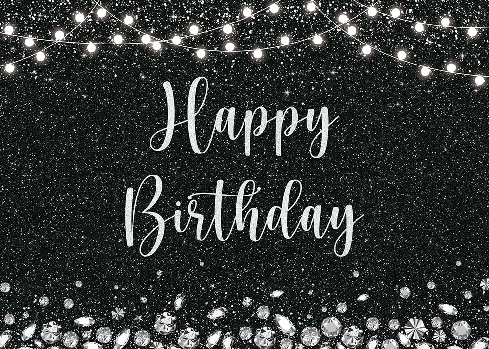 Happy Birthday Backdrop Glitter Silver Dots and Black Photography Background