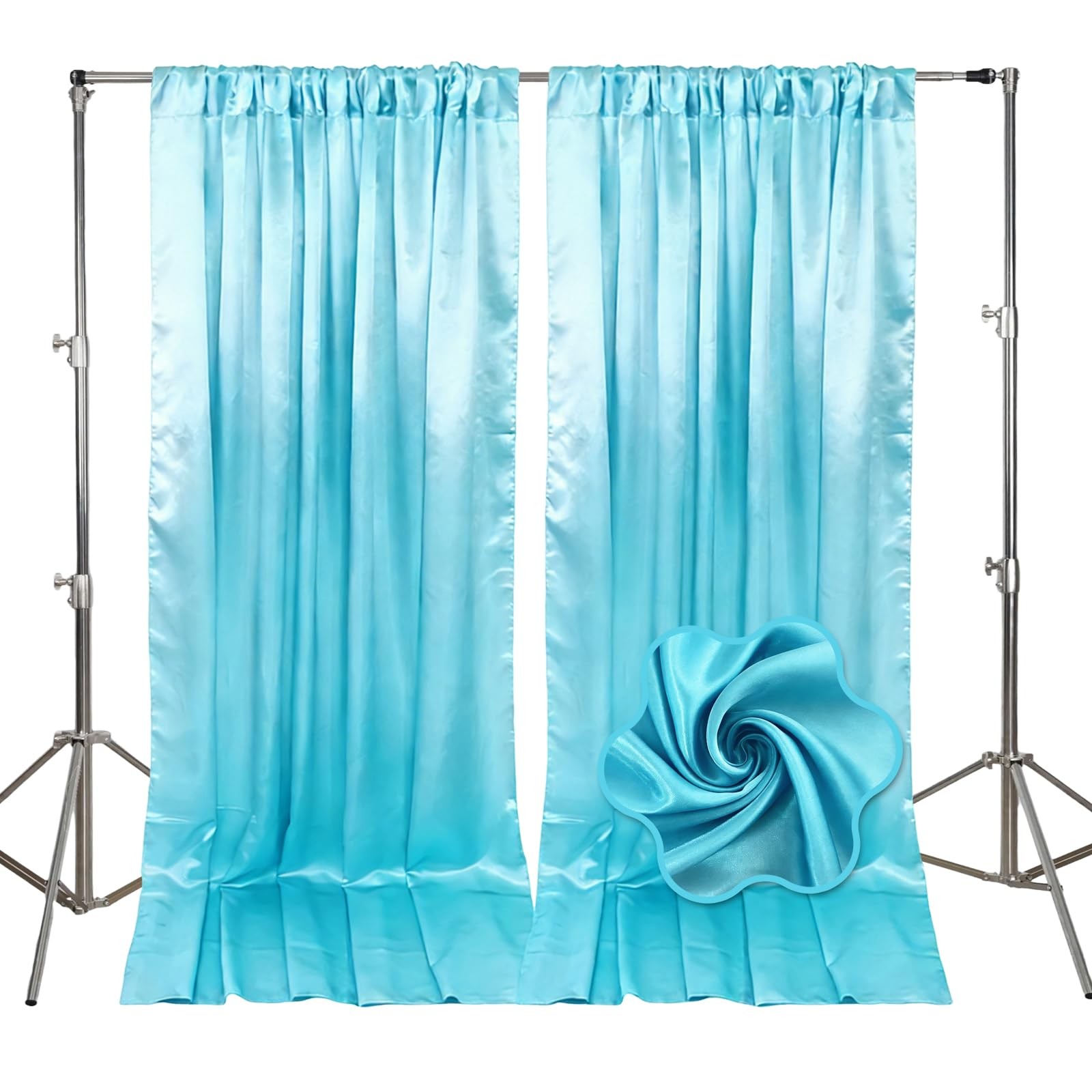 10×10 Ft Sky Blue Backdrop Curtains Fabric Satin Rod Pocket Party 2 Panels