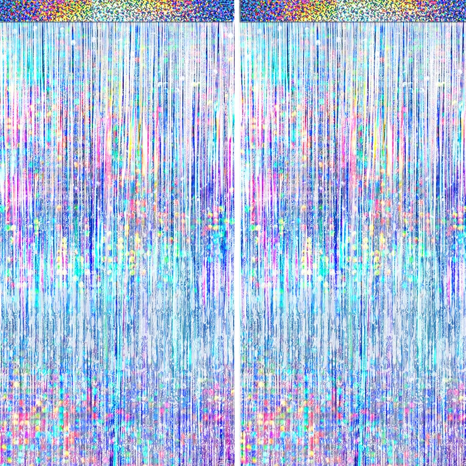 4 Packs Silver Foil Fringe Curtain, Silver Glitter Metallic Tinsel Backdrop f…