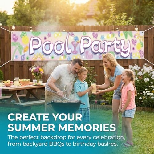 Colorful Birthday Backdrop Banner for Party, Large Photo Pool Party Blue