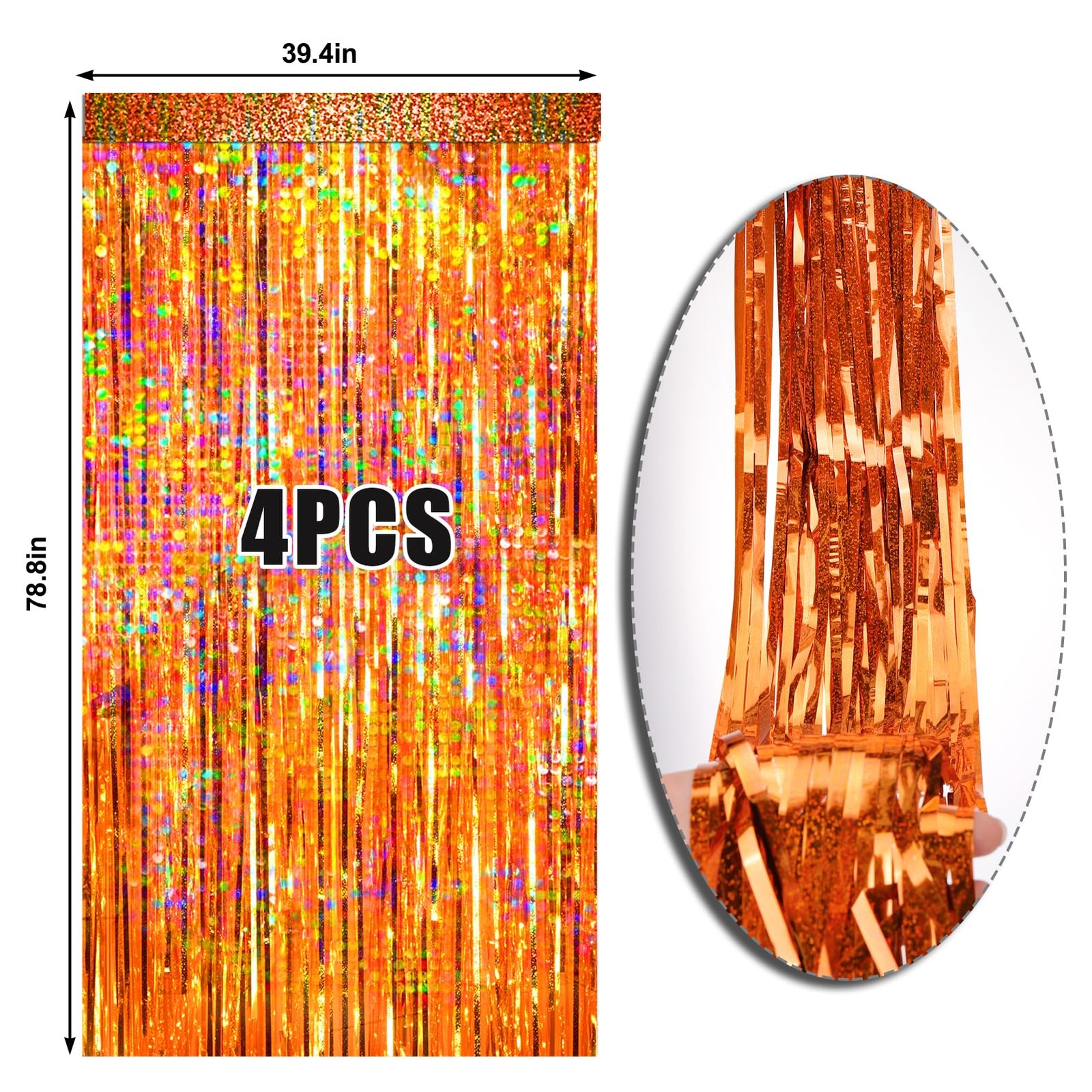 Orange Foil Fringe Curtain 4 Packs Glitter Metallic Tinsel Backdrop Party Decor