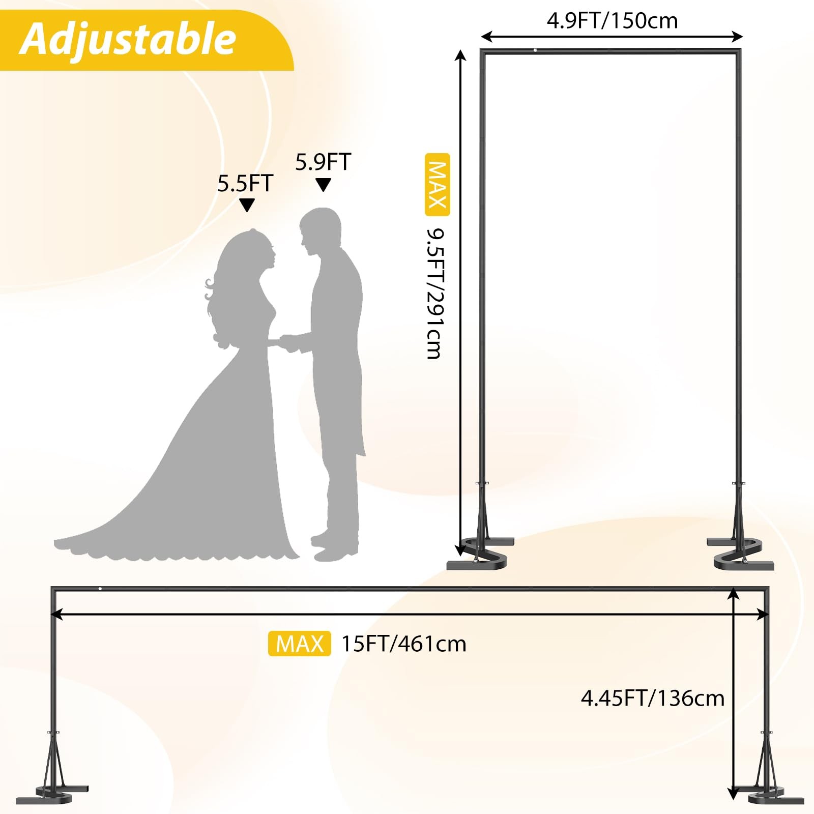 Black Backdrop Banner Stand 10×7 FT,Square Wedding Arch Balloon Metal Frame,H…