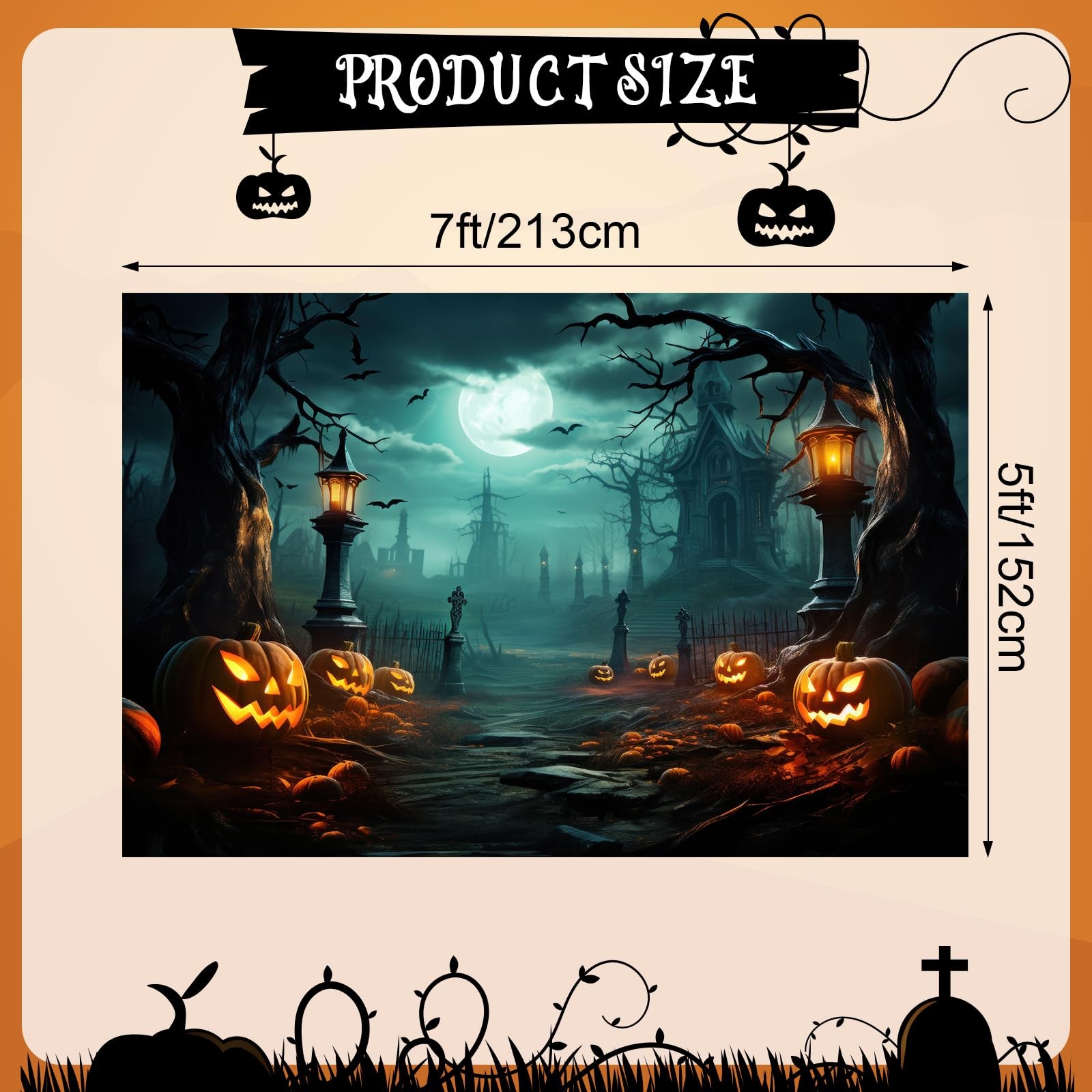 Peryiter Halloween Backdrop for 7x5ft, Multicolored (as shown in the picture)