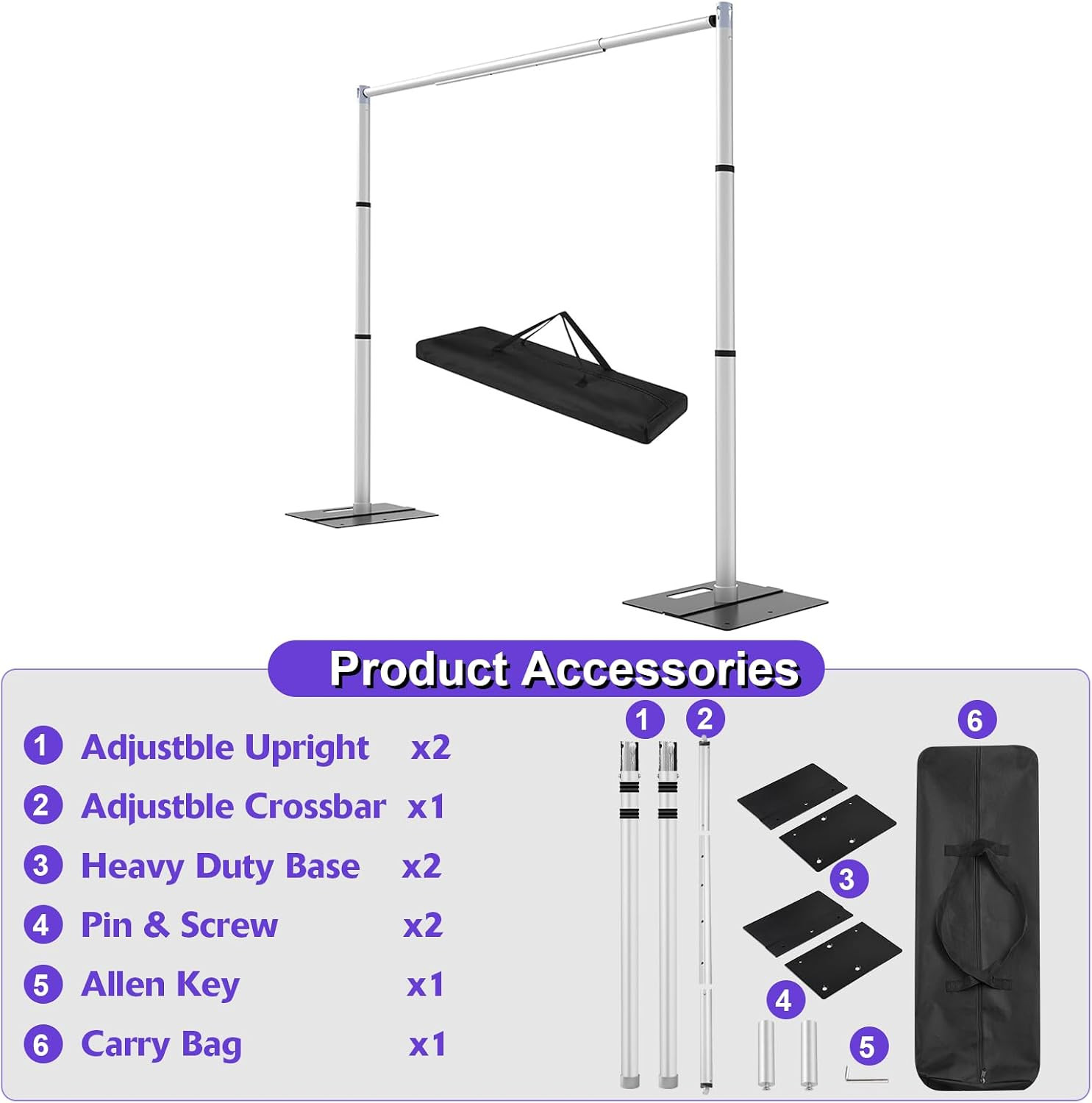 Backdrop Stand Heavy Duty 10X10Ft, Adjustable Metal Frame Pipe and Drape,Backgro
