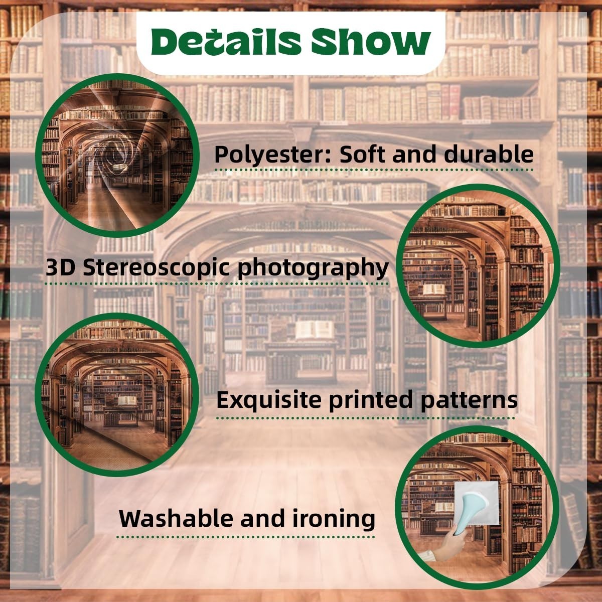 8x6ft Vintage Bookshelf Backdrop – Antique Bookcase Photography Background for E