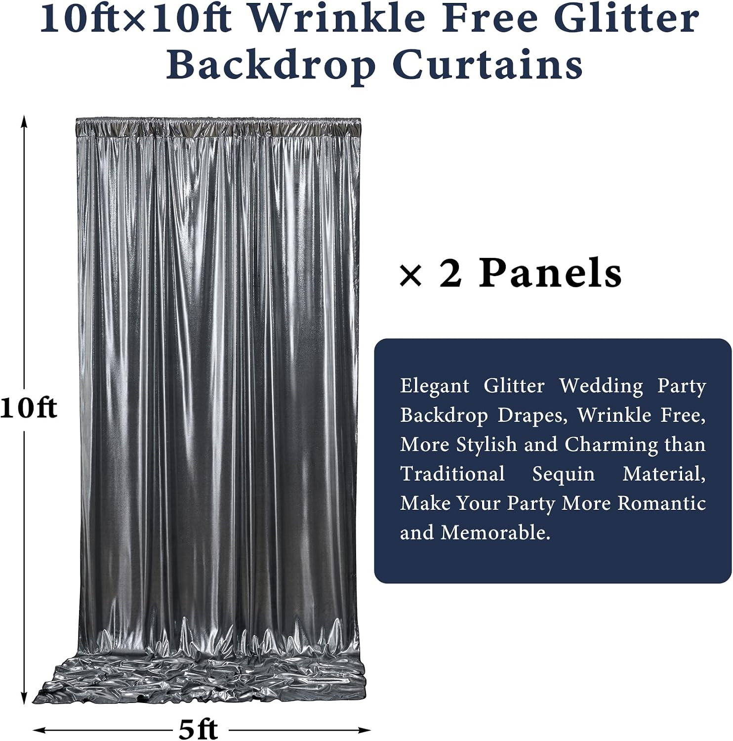 Thick 10 Ft X 10 Ft Black Silver Sequin Backdrop Curtain for Parties