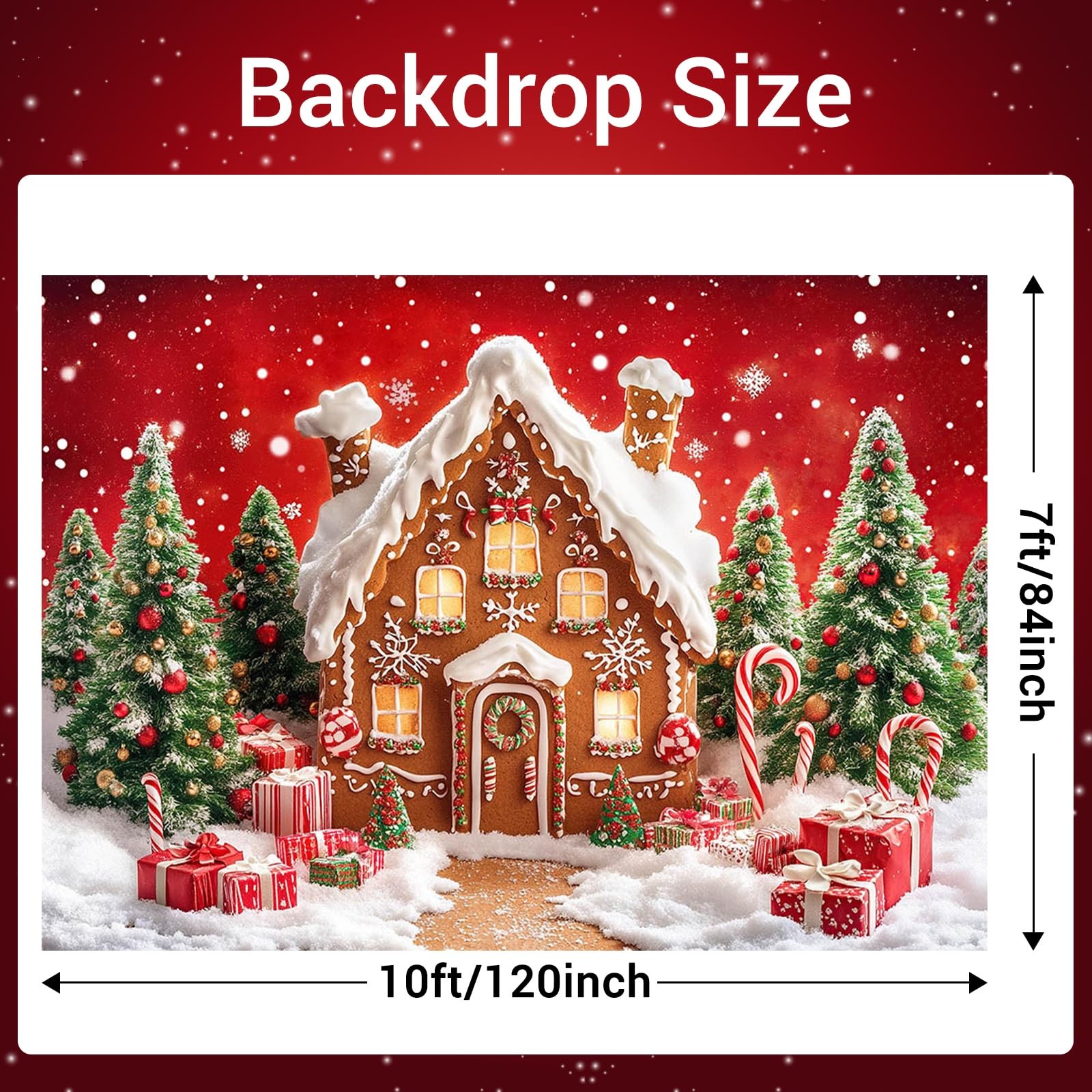 10x7FT Christmas Backdrop Gingerbread House Photo Xmas Holiday Photography