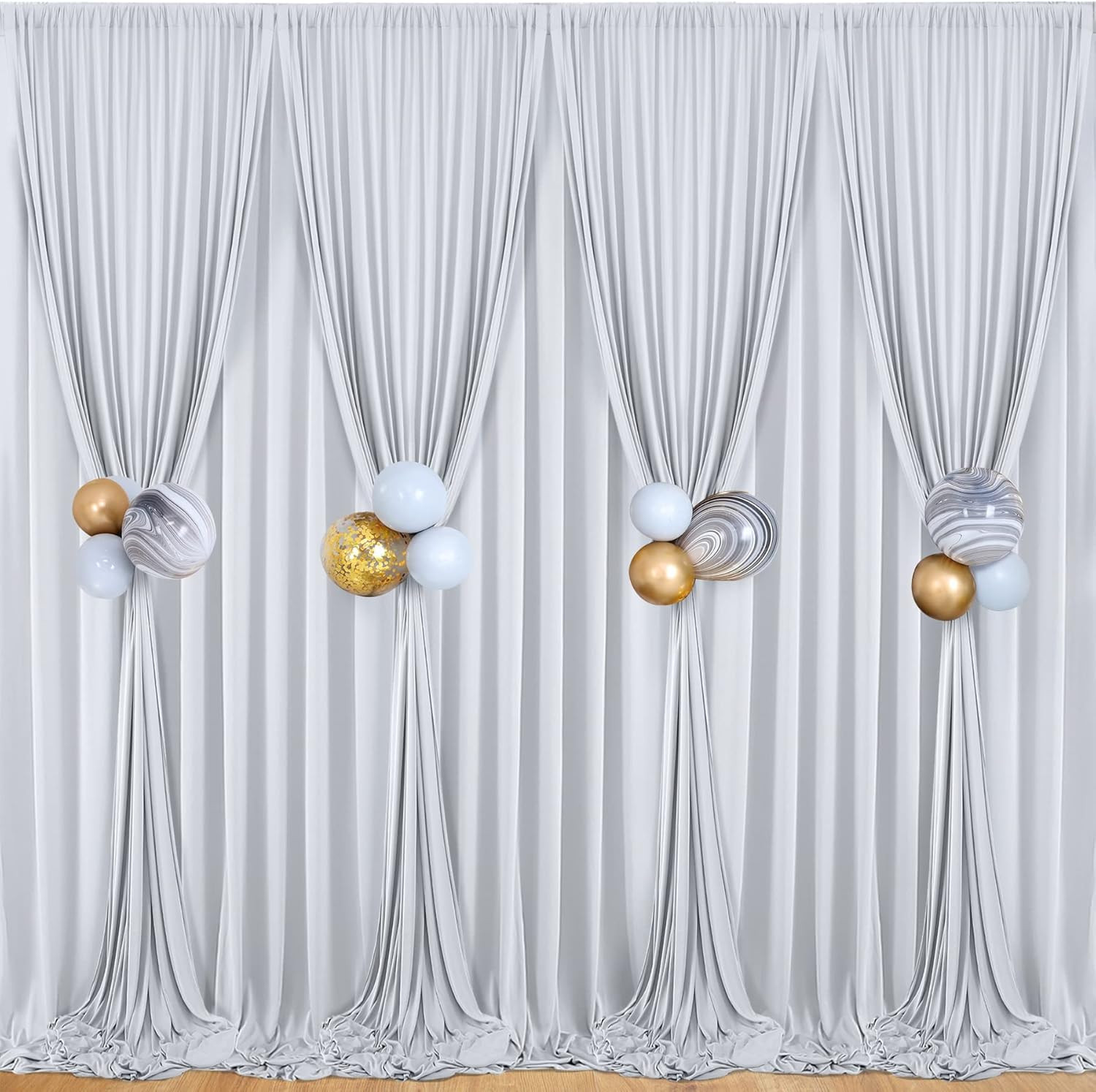 Wrinkle-Free Silver Backdrop Curtain for Parties – 40ft x 10ft Drapes
