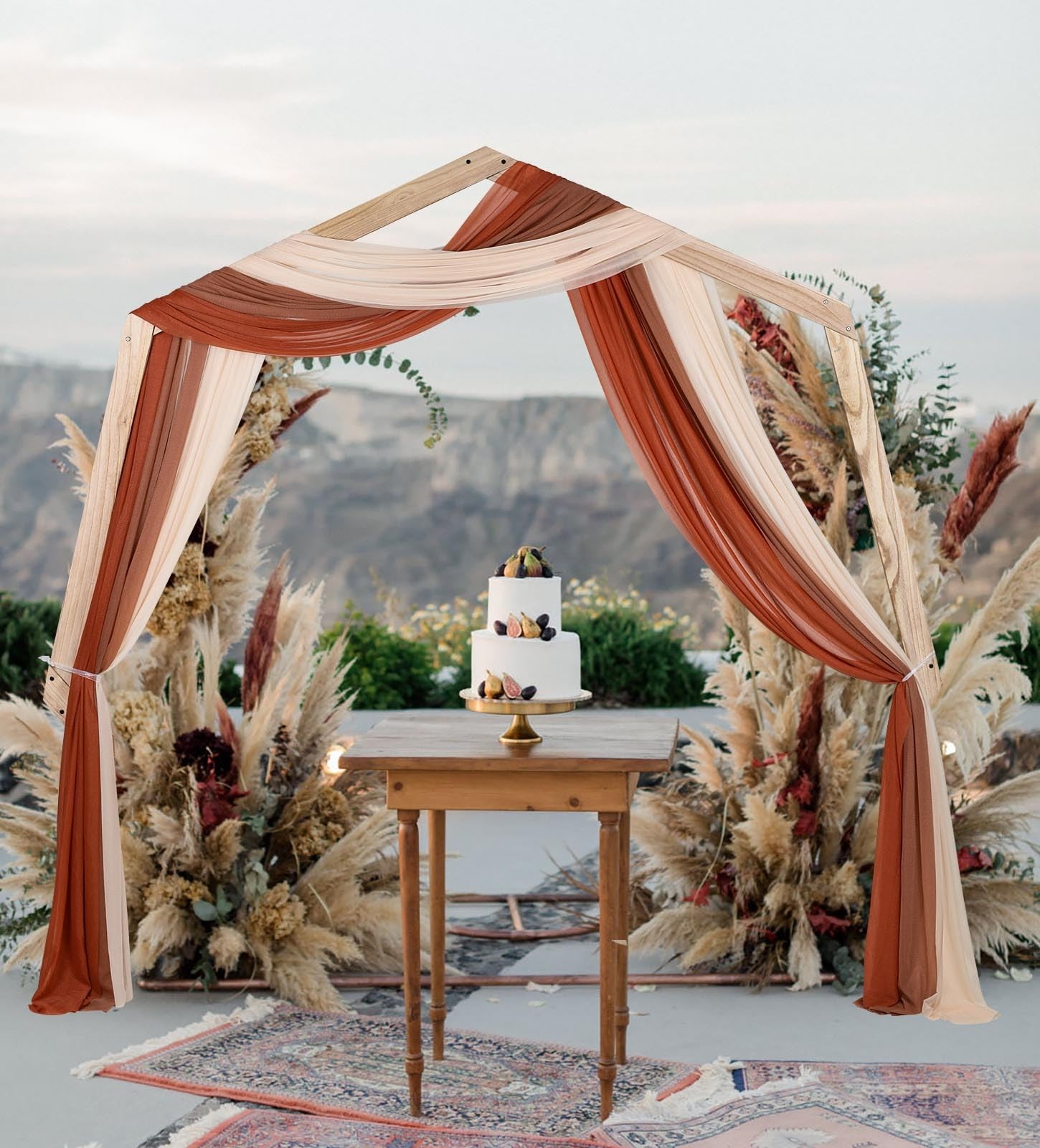 Chiffon Wedding Arch Sheer Draping Fabric Curtains Terracotta Blush 3 Panel