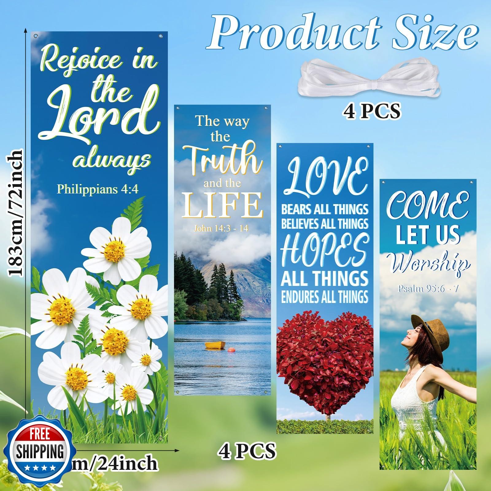 4Pcs Church Banners for Sanctuary Wall Welcome Inspirational Reli