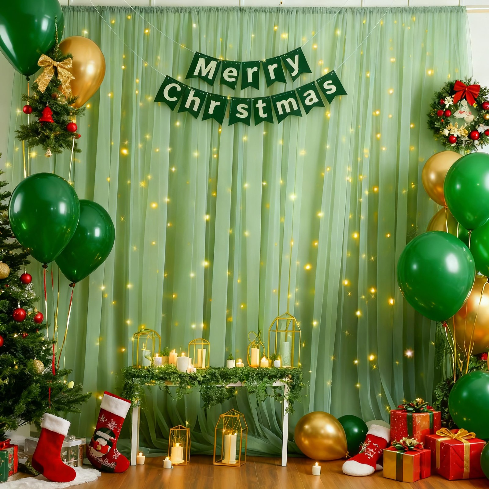 10x10ft Olive Green Tulle Backdrop 10ft x 10ft(2 Panels 5*10ft),