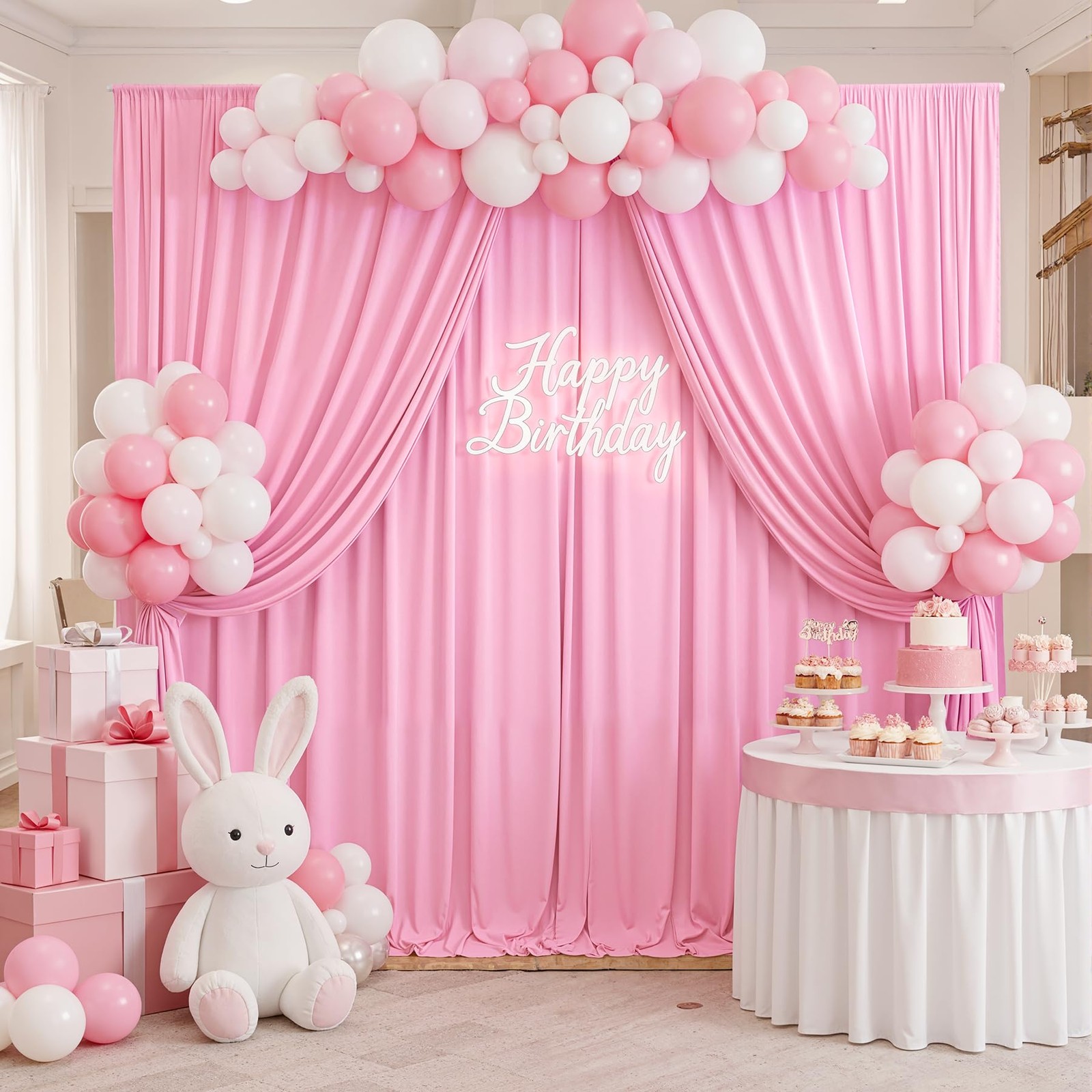 10ft x 8ft Free Pink Backdrop Curtain Drapes, Thick Polyester Baby Pink Backd…
