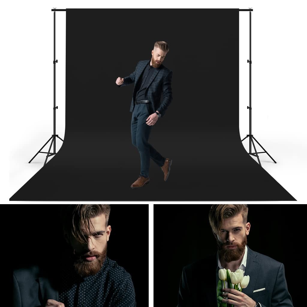 10x20ft Black Photography Backdrop Curtain, Polyester Fabric with 4 Clamps for E