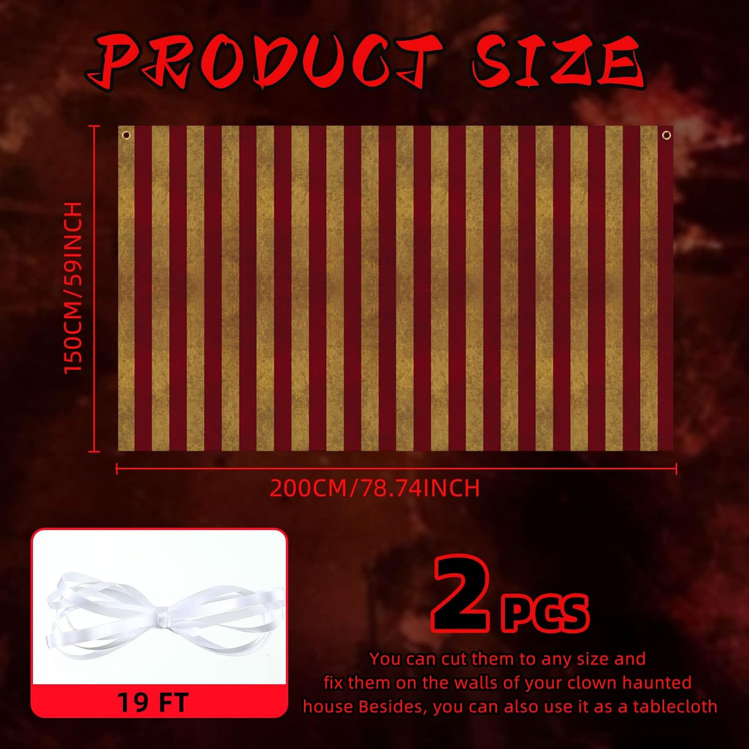 2 Pieces Halloween Creepy Carnival Backdrop for Horrible Bloody Circus Tent Evil