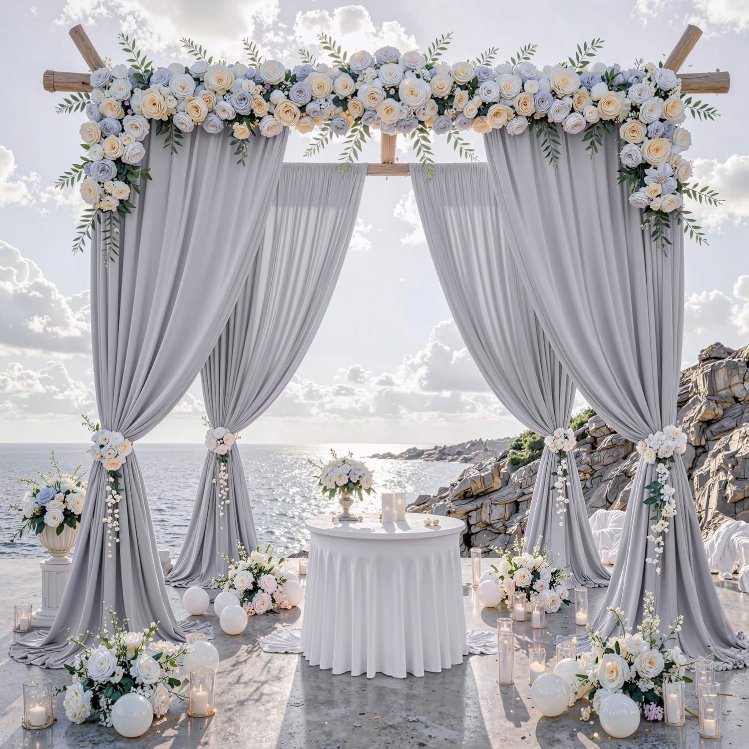 Wrinkle Free Polyester Silver Drapes 5x10ft