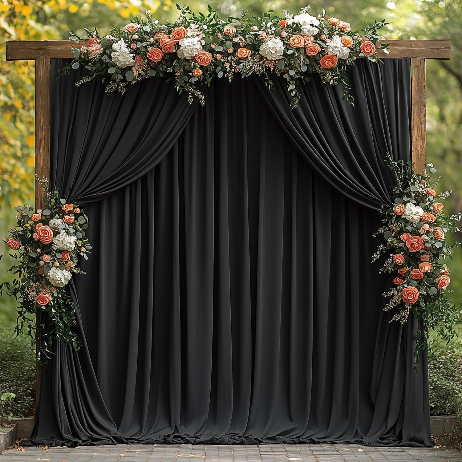 Black Backdrop Curtains for Events, 10x10Ft Wrinkle-Free Fabric Drape, 2 Panels