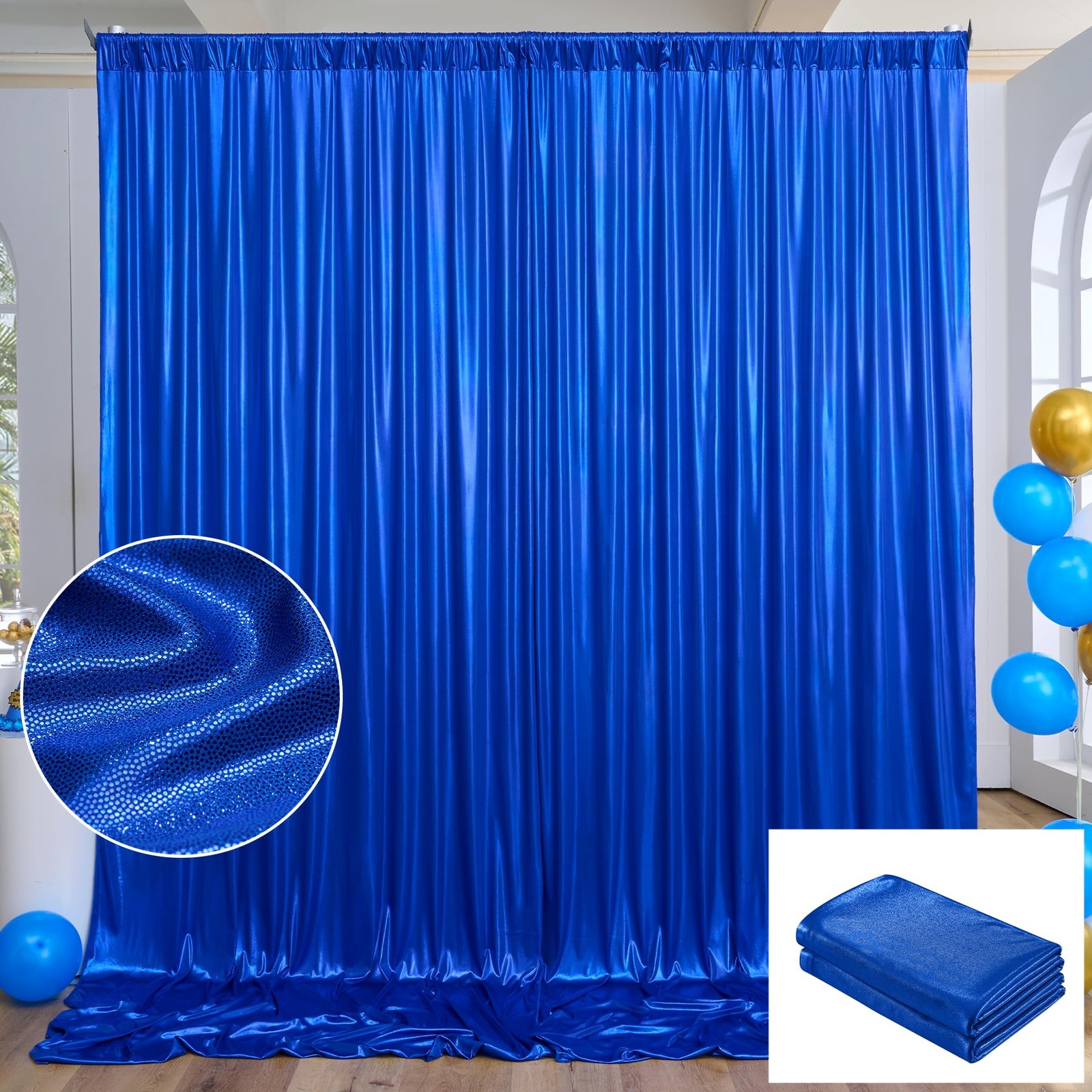 10×10 ft Royal Blue Sequin Backdrop Curtain Panels for Parties, Wrinkle Free …