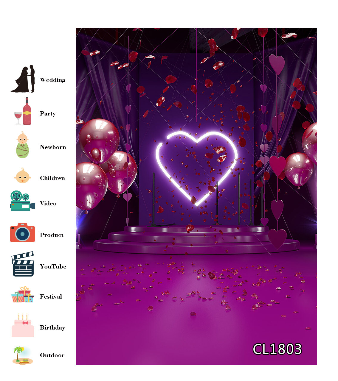 Valentine’s Day Purple Hearts Balloons 8X10FT Vinyl Backdrop Photo Background LB