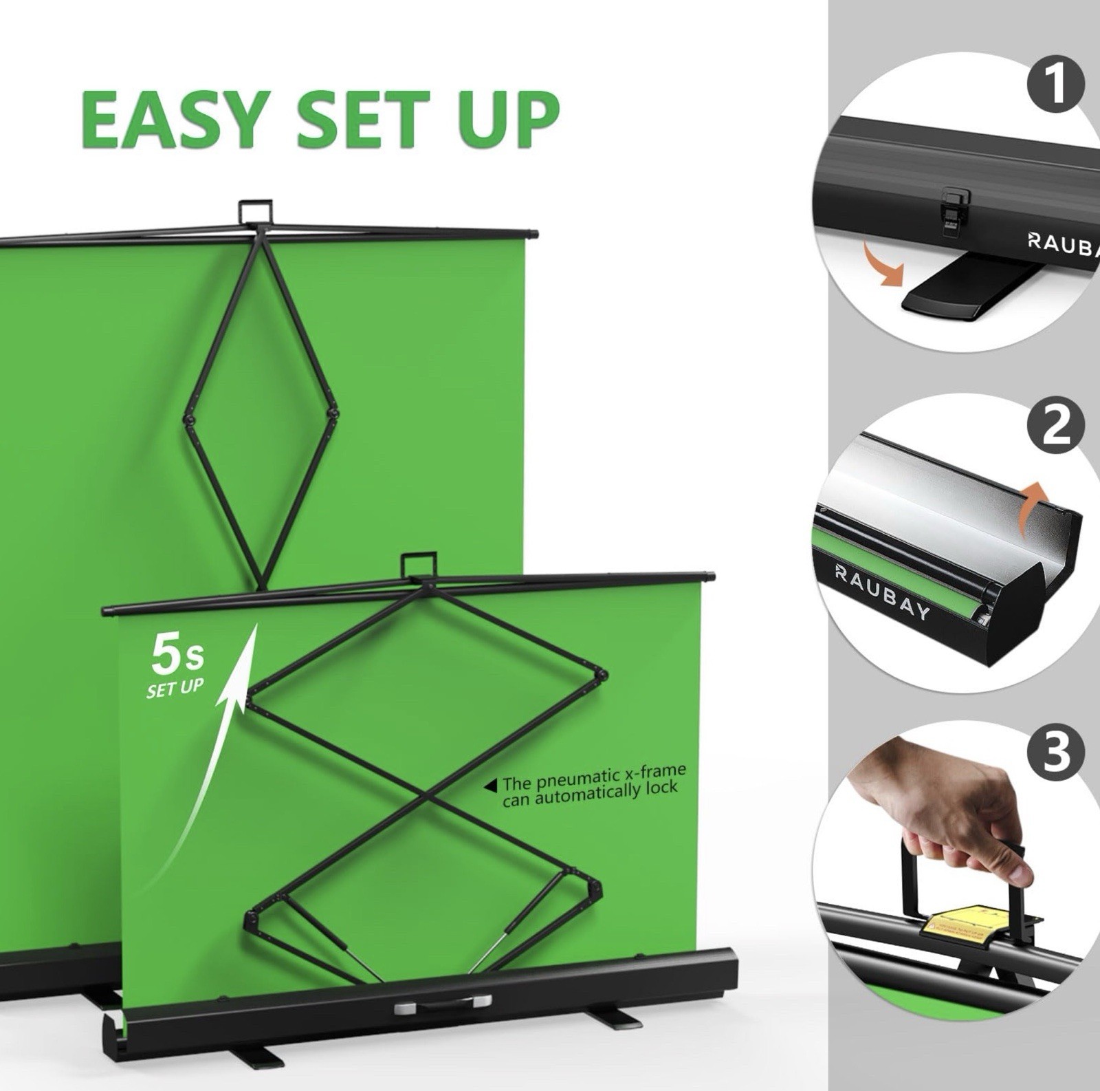 RAUBAY 59.8×82.7in Collapsible Green Screen Backdrop Stand Chroma Key Portable