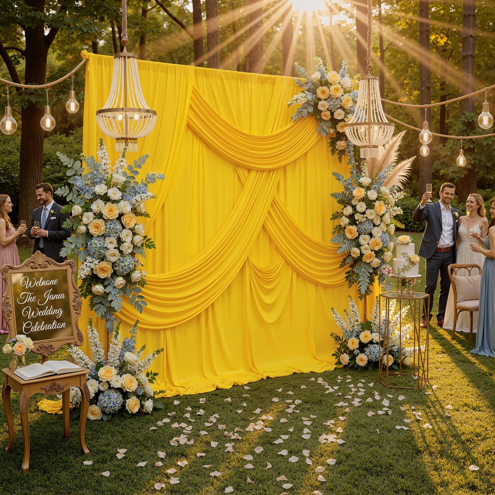 10x10ft Yellow Wrinkle Free Polyester Backdrop Curtain 2 Panels 5x10ft