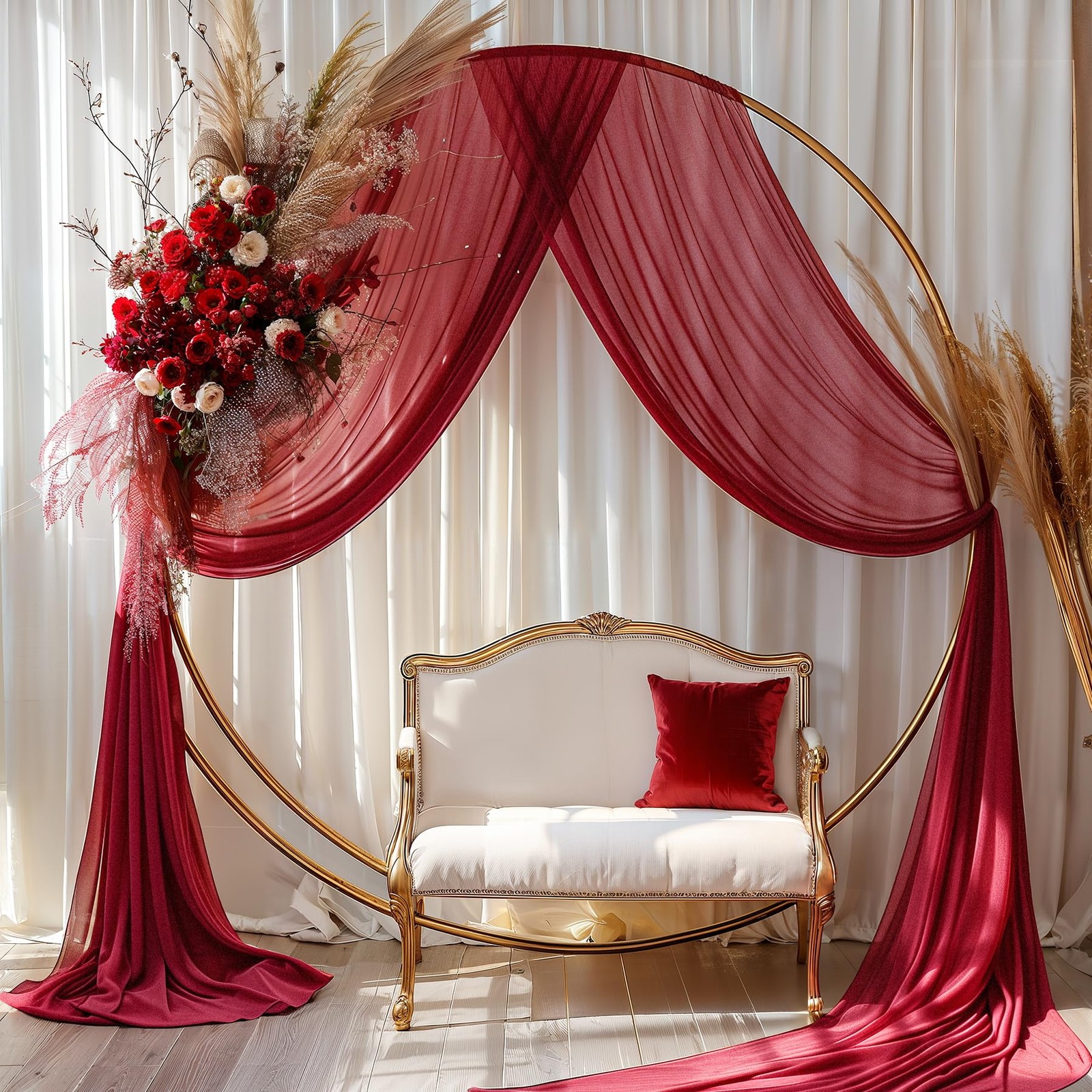 Burgundy Red Sheer Backdrop Chiffon Wedding Arch Draping Fabric 1 Panel