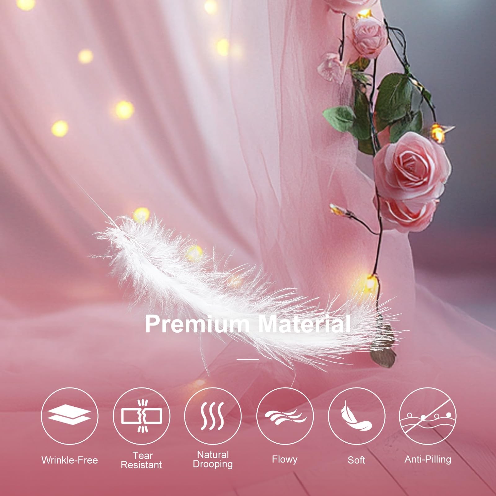 Pink Tulle Curtain Backdrop 300 LED Fairy Lights Sheer WrinkleFree 10×10 Ft